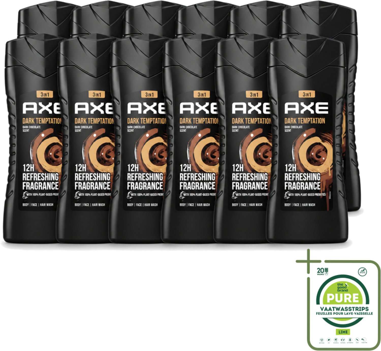 12 x Axe – Douchegel – Dark Temptation – 250 ml - Grootverpakking - Vaatwasstrips - Douchegel - Douchegel Mannen - Douchegel Met Geur - Douchegel Dark Temptation - Douchegel Voor Mannen