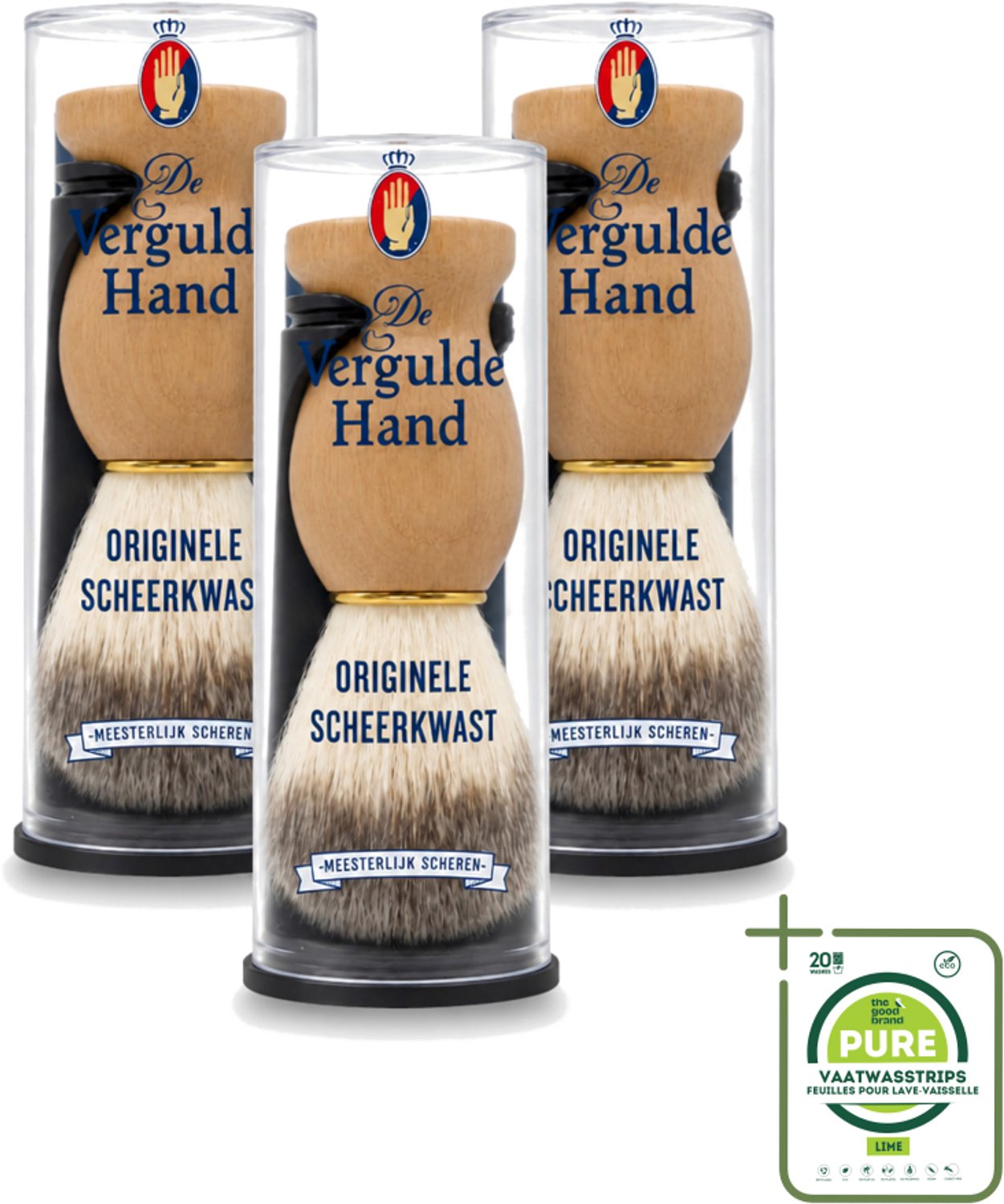 3 x De Vergulde Hand - Scheerkwast - Voor Kappers - Grootverpakking - Scheerkwast - Scheerbeurt - Scheerzeep - Baardharen - Huidmassasje