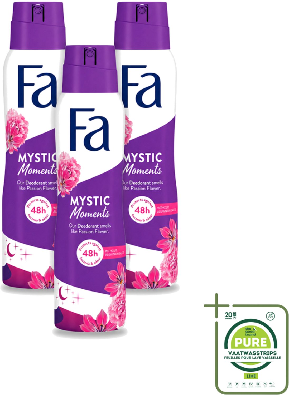 3 x Fa - Deodorant Spray - Mystic Moments - Passiebloem geur - 48 uur Bescherming - 150 ml - Grootverpakking - Deodorant Spray - Passiebloem Geur - 48 Uur Bescherming - Zweet En Geuren - Huidvriendelijk