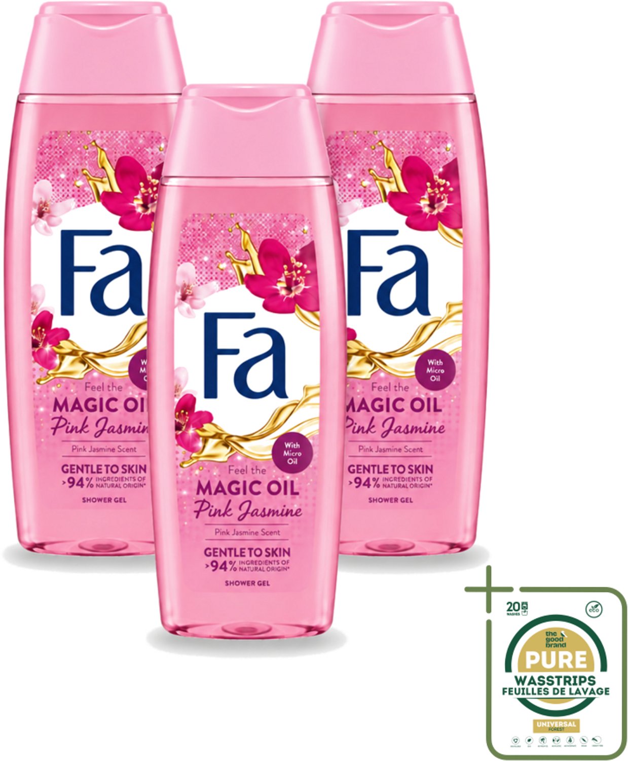 3 x Fa – Douchegel – Magic Oil Pink Jasmine – 250 ml - Wasstrips - Douchegel - Roze Jasmijn - Magic Oil - Luxe Douchegel - Bloemige Geur