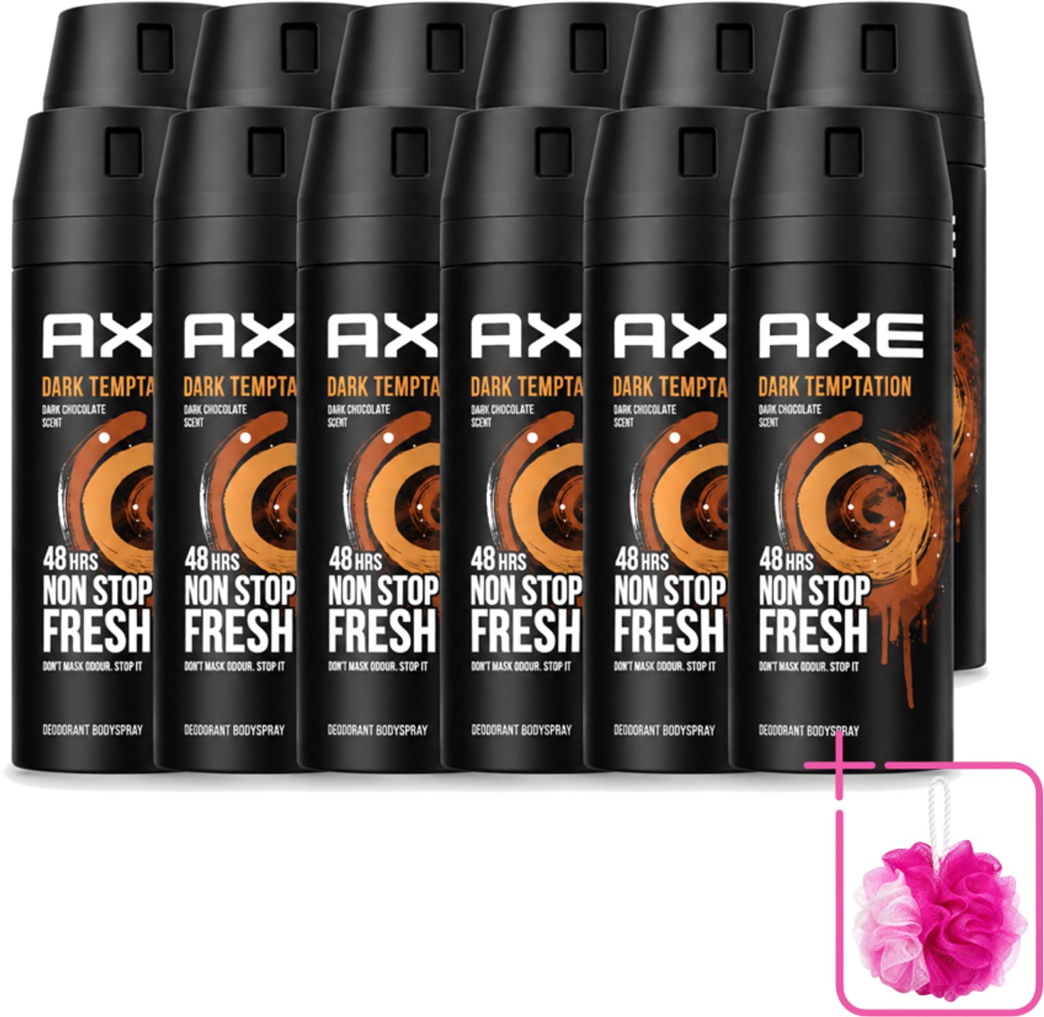 12 x Axe - Deodorant Bodyspray - 48hrs Non Stop Fresh - Dark Temptation - Dark Chocolate - 150 ml - Bulkverpakking - Axe Dark Temptation - Douchemop - Deodorant