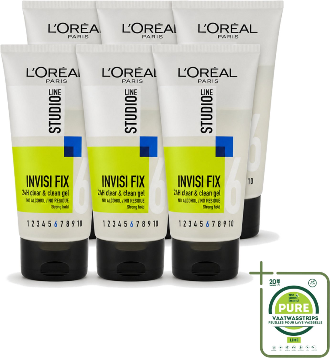6 x L'Oréal Paris - Gel - Studio Line - Invisi Fix 24H Clear & Clean Gel - Strong - 150 ml - Grootverpakking - 24 Uur Fixatie - Natuurlijke Look - Haar Fixatie - Haar Verzorging - Haar Gel