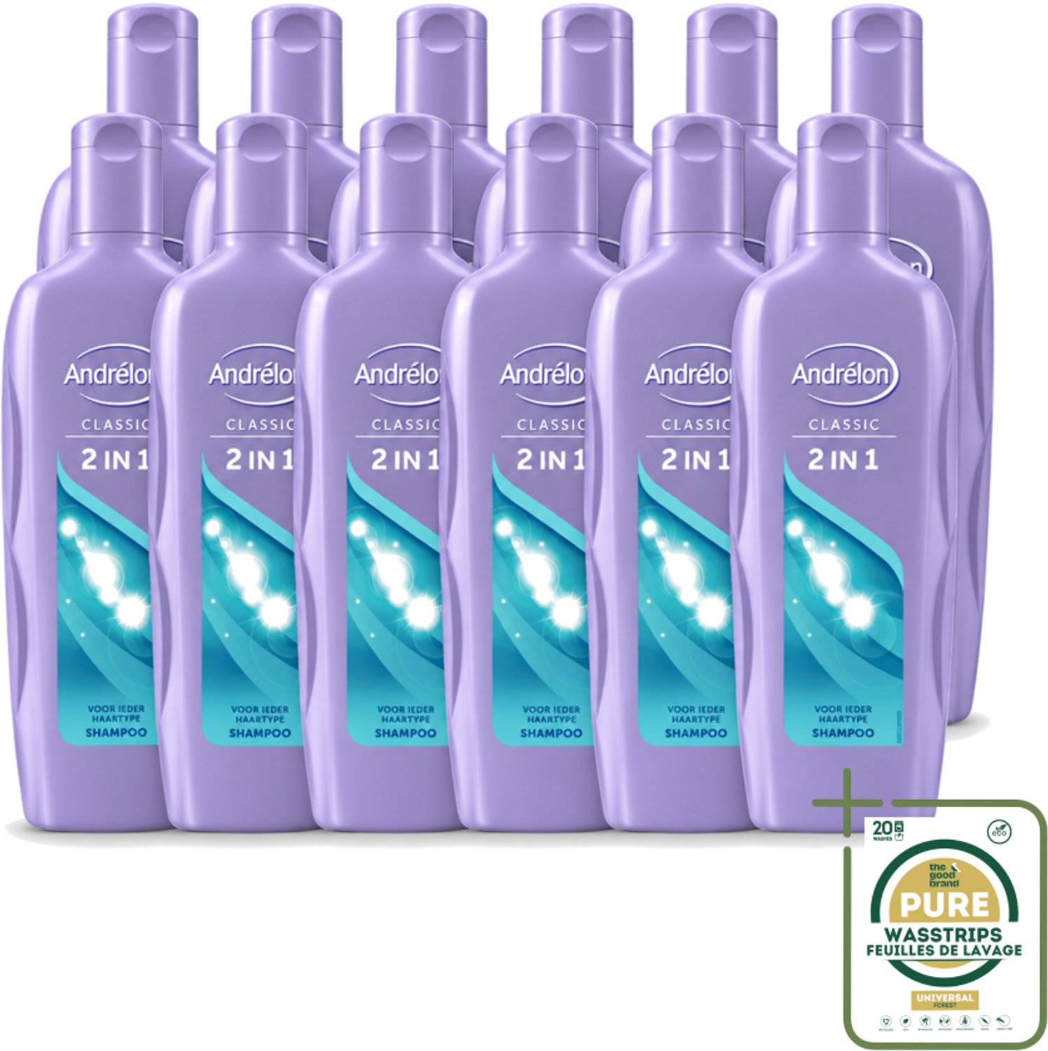 12 x Andrélon – Shampoo – 2-in-1 – 450 ml - Wasstrips - Shampoo 2-in-1 - Haarverzorging - Reinigen En Verzorgen - Zacht Haar - Soepel Haar