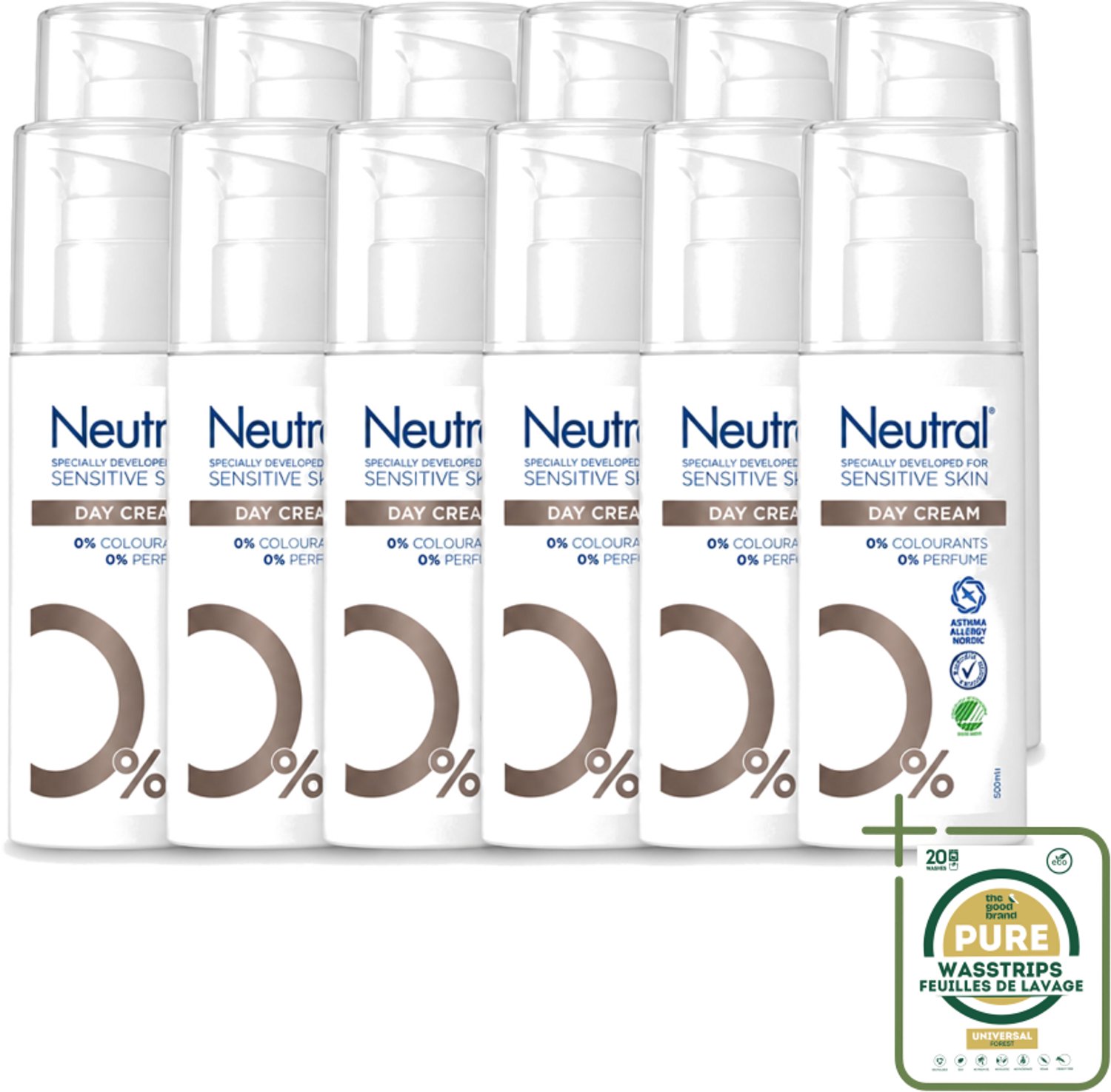 12 x Neutral – Dagcrème – Parfumvrij – 50 ml - Wasstrips - Gevoelige Huid - Dagcrème - Parfumvrij - Hydratatie - Glycerine