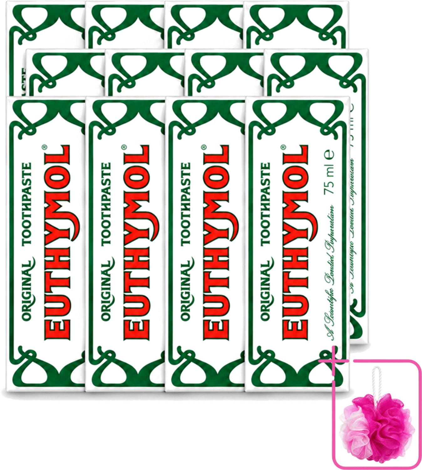 12 x Euthymol – Tandpasta – Original Dentifrice – 75 ml - Bulkverpakking - Tandpasta - Douchemop - Thymol
