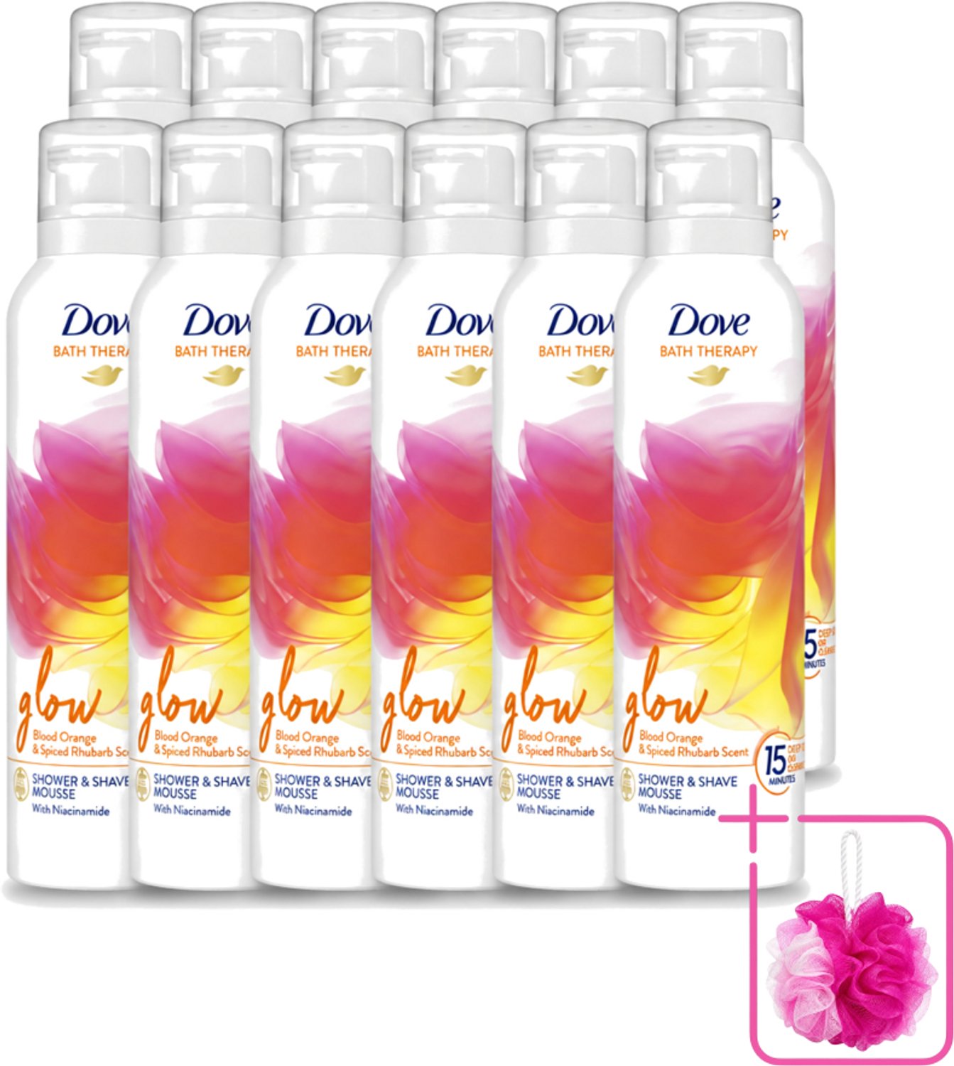 12 x Dove – Douche- & Scheerschuim – Bath Therapy Glow – 200 ml - Bulkverpakking - Douche en scheerschuim - Douchemop - Huidverzorging