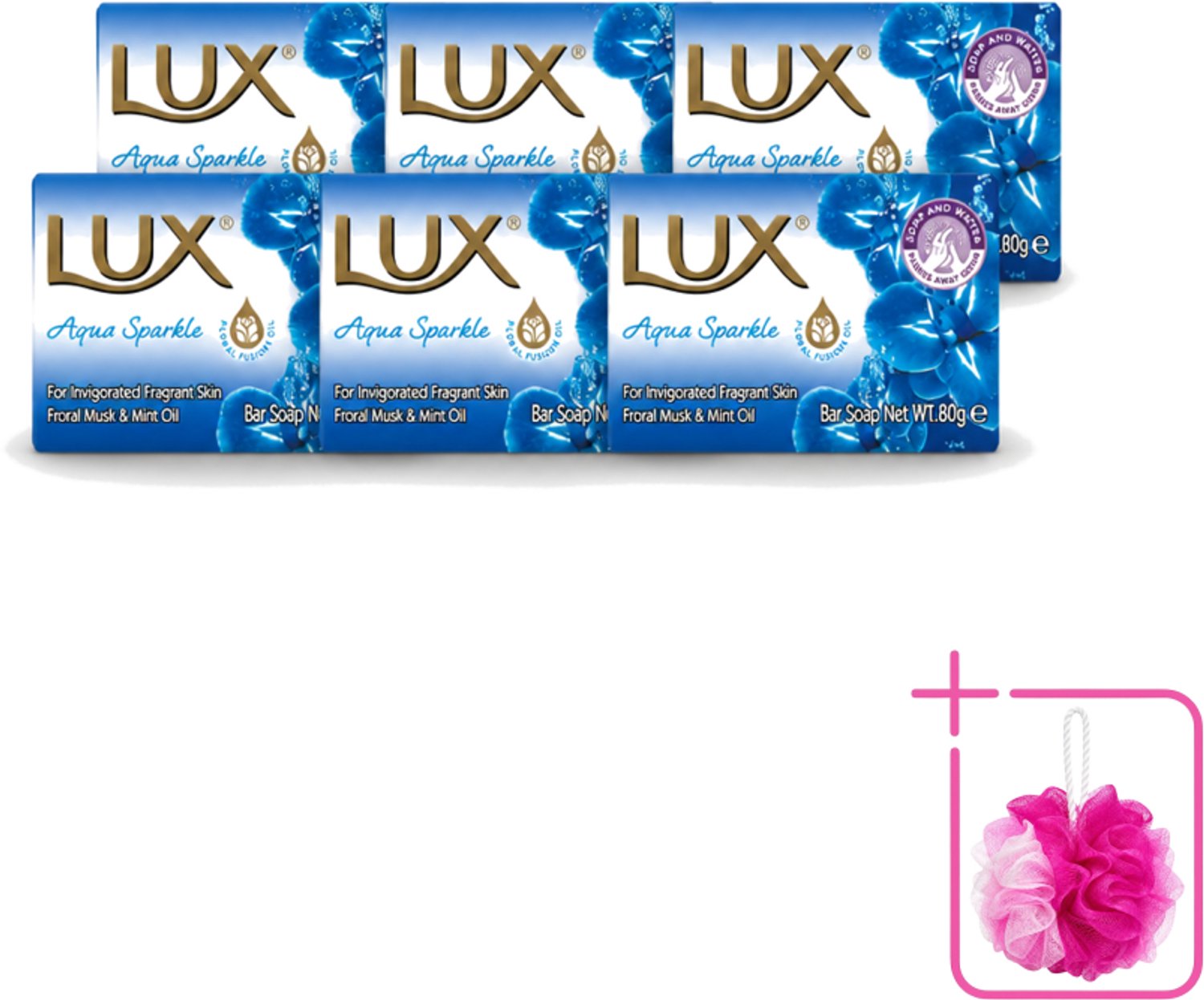 6 x Lux – Bar Soap – Aqua Sparkle – 80 g - Bulkverpakking - Zeeptablet Aqua Sparkle - Douchemop - Reiniging