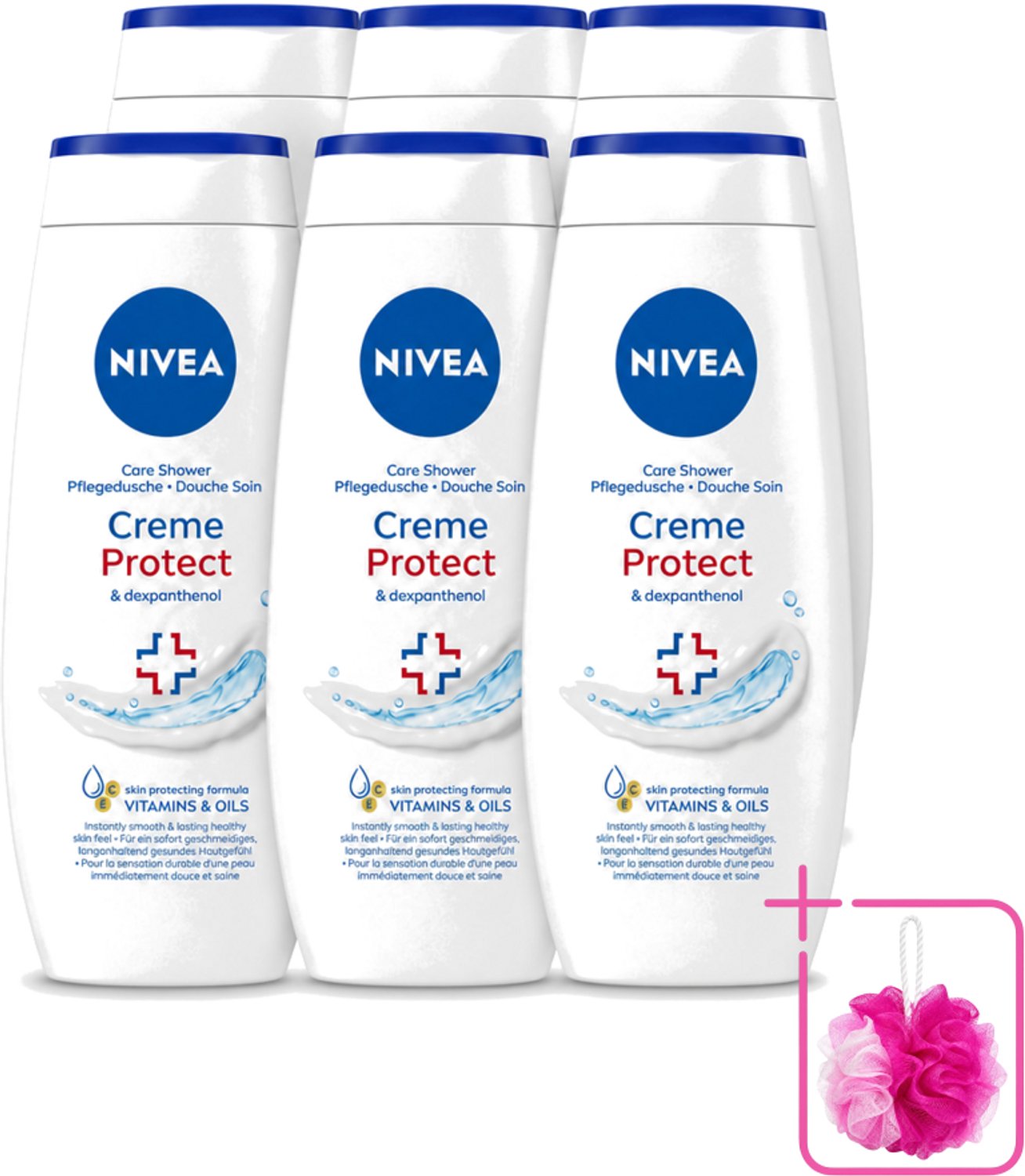 6 x Nivea – Douchecrème – Protect – 250 ml - Bulkverpakking - Douchecrème - Douchemop - Huidverzorging
