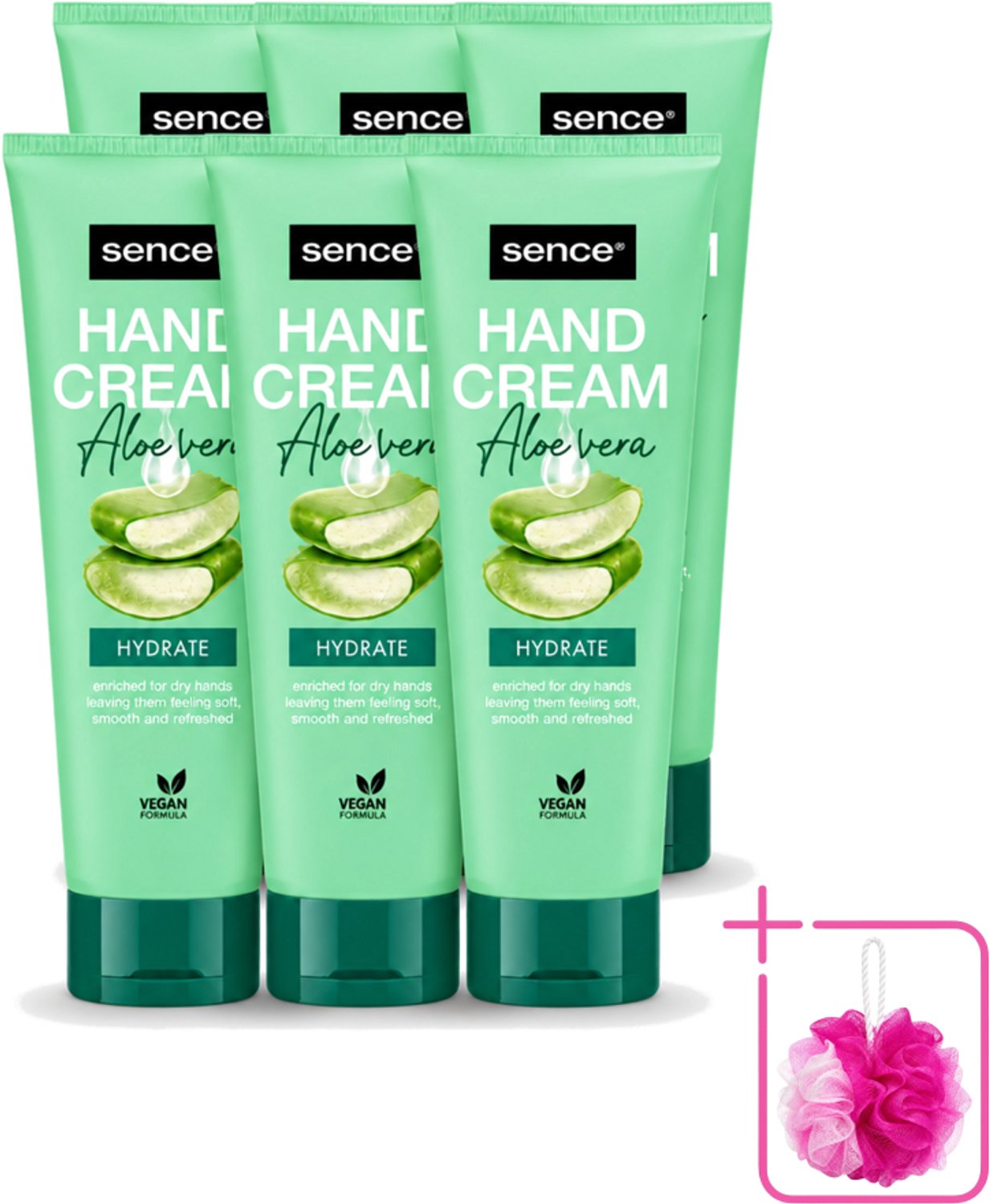 6 x Sence Beauty – Handcrème – Aloë Vera – 75 ml - Bulkverpakking - Handcrème aloë vera - Douchemop - Handverzorging