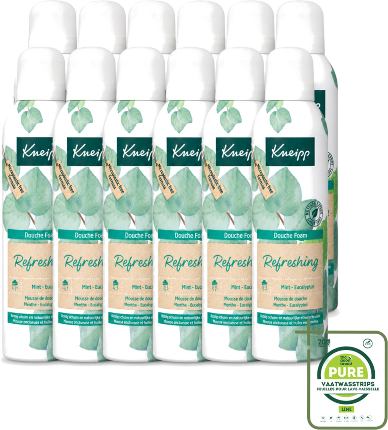 12 x Kneipp - Douchefoam - Mint & Eucalyptus - Vegan - 200 ml - Grootverpakking - Vaatwasstrips - Douchefoam - Mint En Eucalyptus - Natuurlijke Douchegel - Vegan Douchefoam - Verkwikkend Schuim