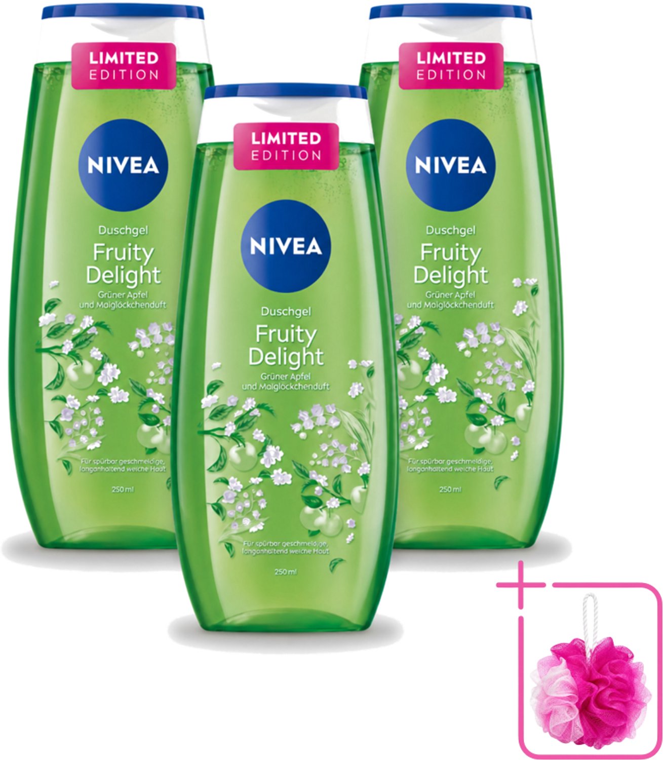 3 x Nivea – Douchegel – Fruity Delight – 250 ml - Bulkverpakking - Douchegel - Douchemop - Fruitige geur