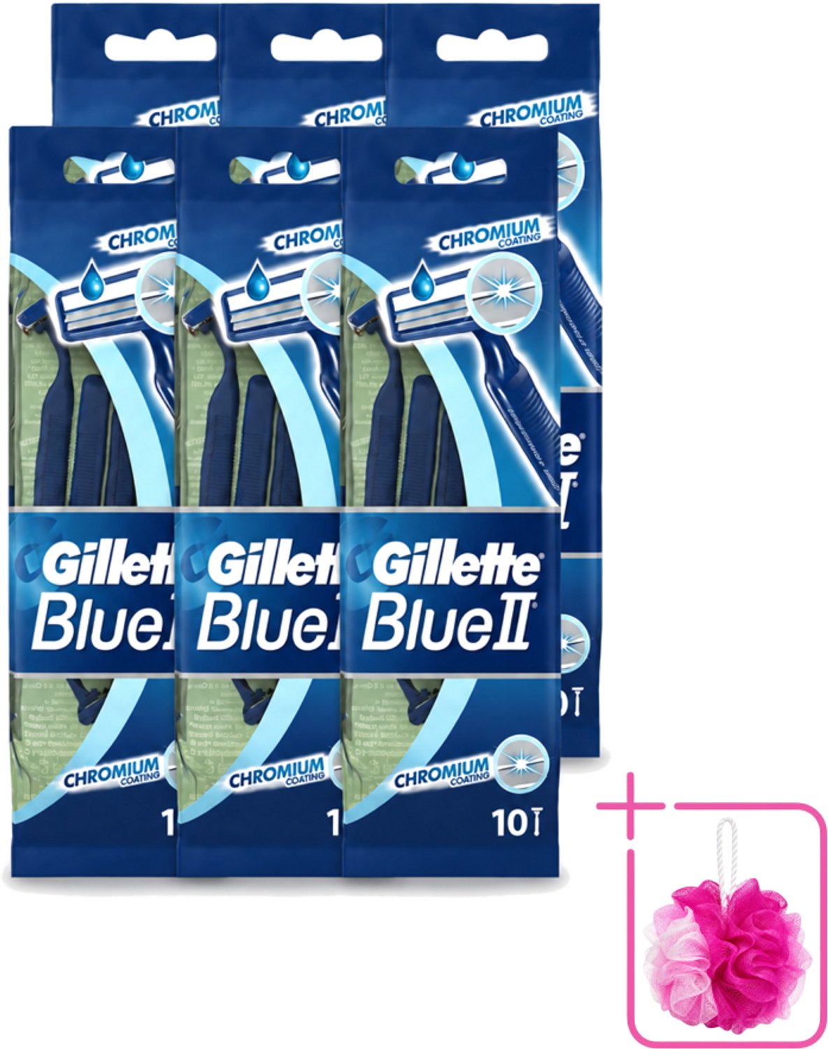 6 x Gillette - Blue 2 - Wegwerpscheermesjes - Chromium Coating - 10 Scheermesjes - Bulkverpakking - Scheermesje - Wegwerpscheermesje