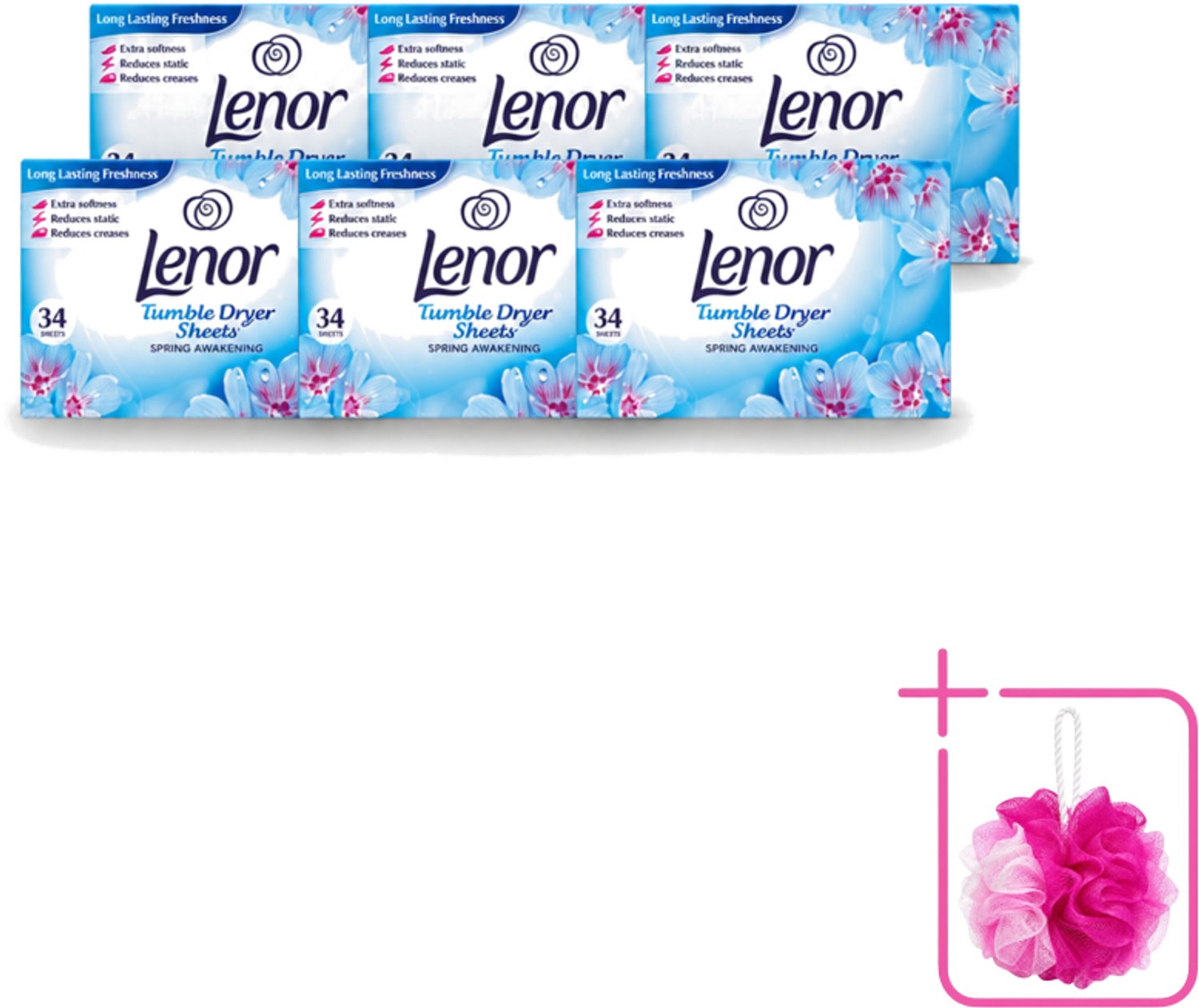 6 x Lenor - Droogtrommeldoekjes - Spring Awakening - 34 Doekjes - Bulkverpakking - Droogtrommeldoekjes - Douchemop - Voorjaar geur