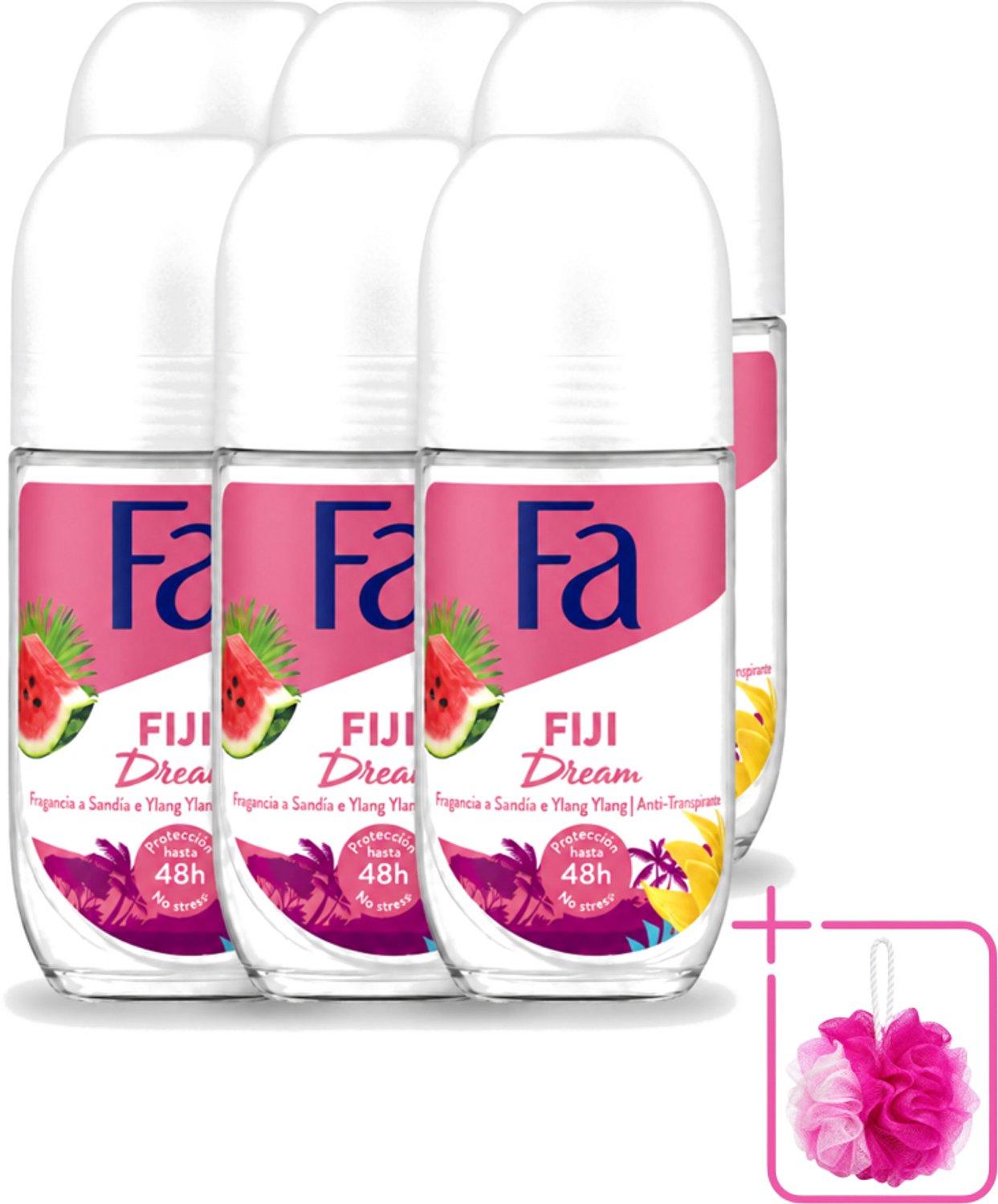 6 x Fa - Deodorant Roller - Fiji Dream - Watermeloen & Ylang Ylang - 48 uur Bescherming - 50 ml - Bulkverpakking - Deodorant roll-on - 48 uur bescherming