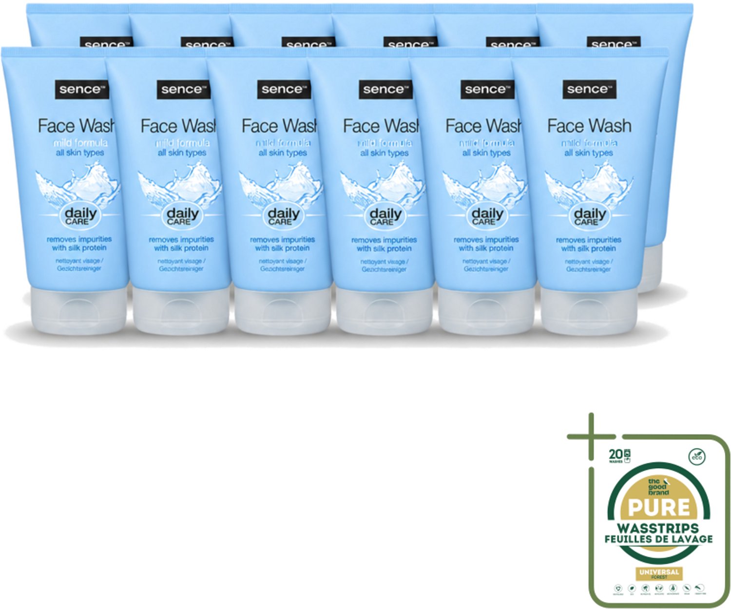 12 x Sence - Alle Huidtypes - Face Wash - Verfrissend - 150 ml - Wasstrips - Face Wash - Huid Reinigen - Huid Verzorgen - Huid Verfrissen - Zijdeproteïne