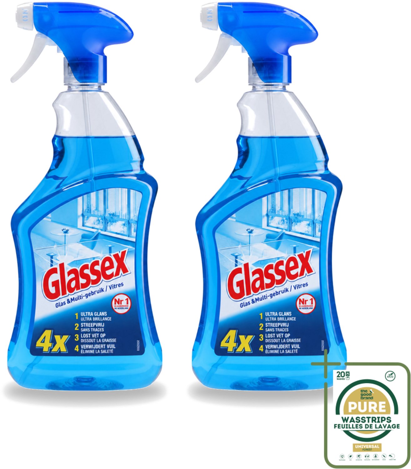 2 x Glassex - Glas & Multi Schoonmaak Spray - Voor Stralend Glas & Vlekken - 750 ml - Glas Reinigen - Spiegel Reinigen - Ruiten Reinigen - Marmer Reinigen - Vlekken Verwijderen