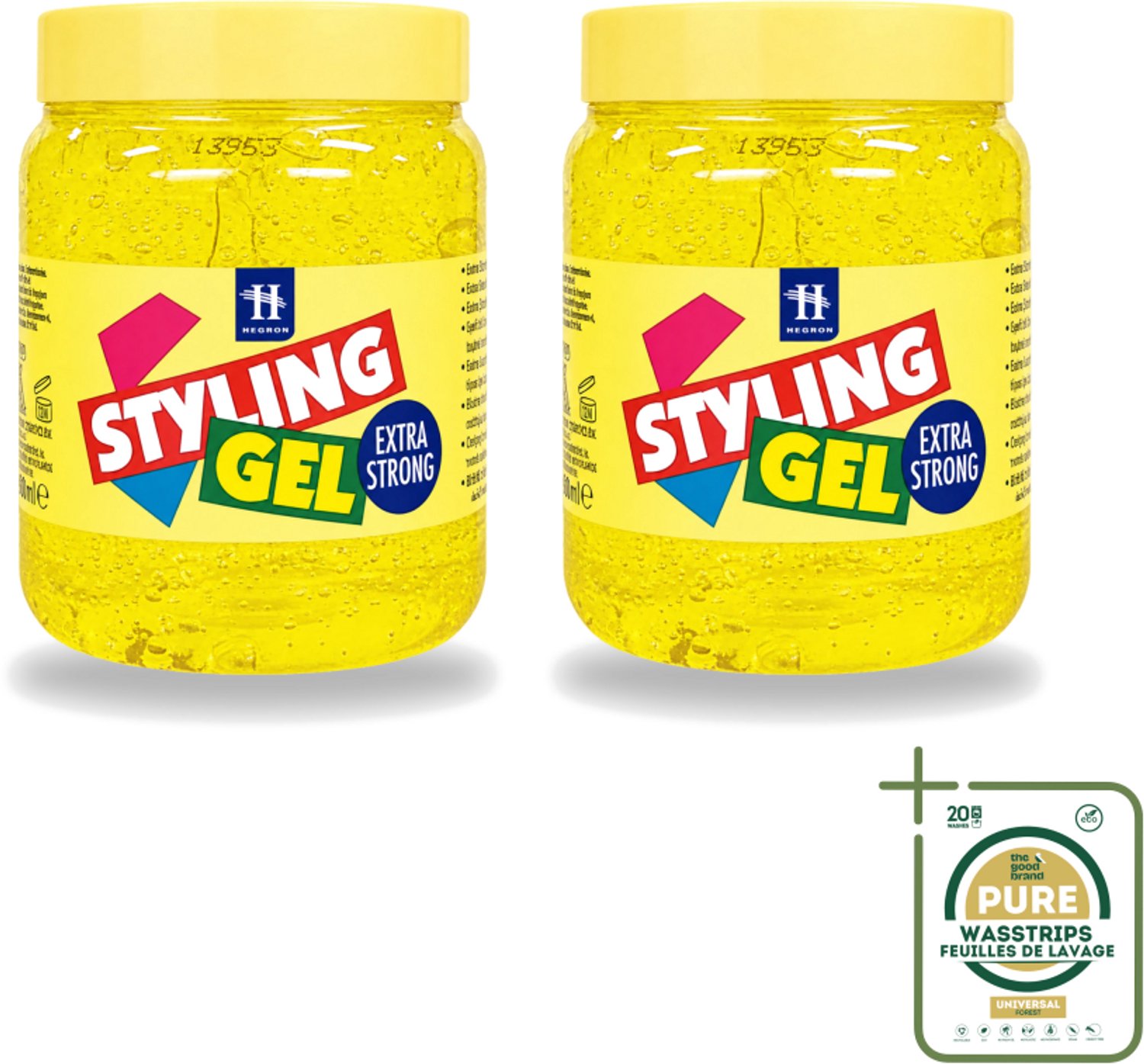 2 x Hegron - Styling Haargel - Extra Strong - Voor Sterke Fixatie - 500 ml - Wasstrips - Styling Gel - Haargel - Extra Strong - Haartype - Fixatie