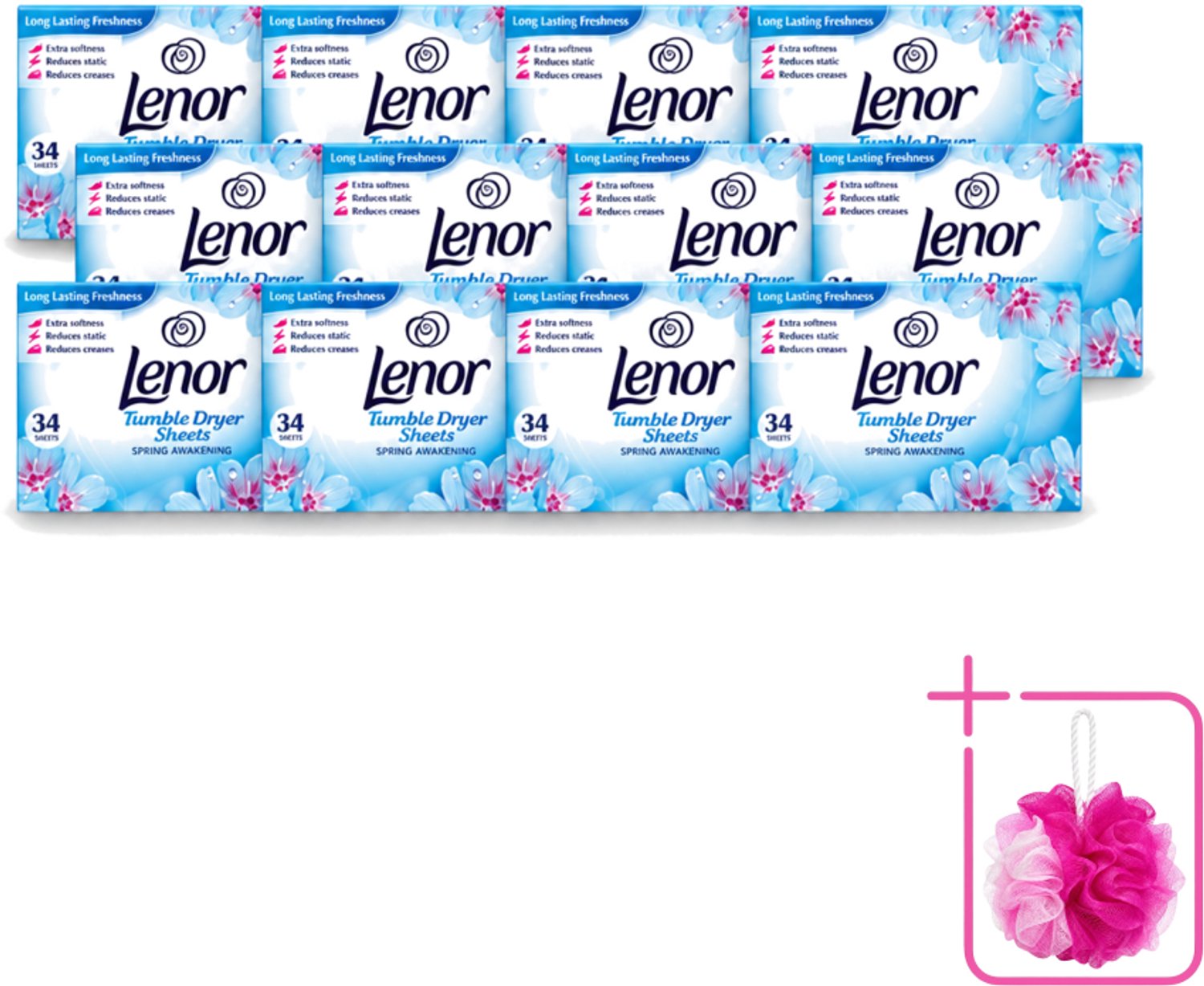12 x Lenor - Droogtrommeldoekjes - Spring Awakening - 34 Doekjes - Bulkverpakking - Droogtrommeldoekjes - Douchemop - Voorjaar geur