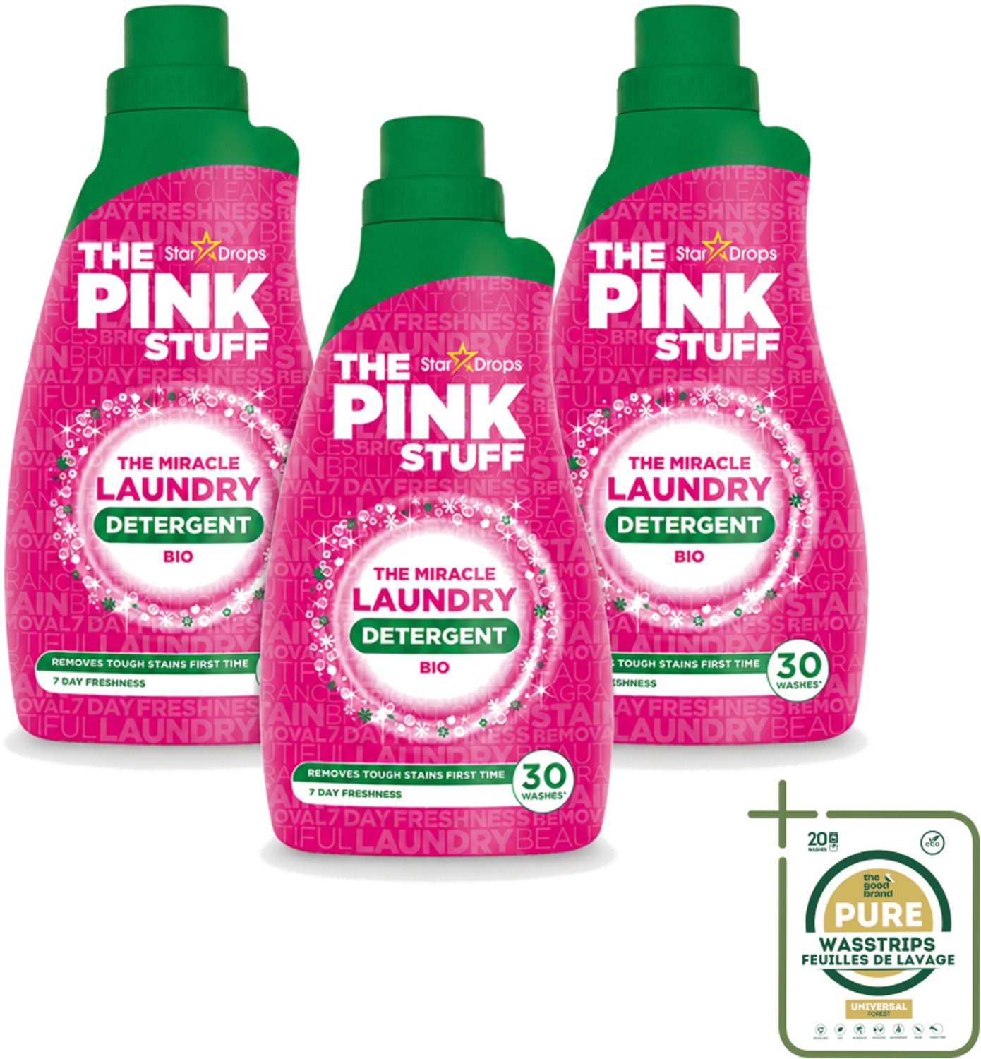 3 x The Pink Stuff BIO - Wasgel - Wasmiddel - Biologisch - 30 Wasbeurten - 960ml - Wasstrips - Wasgel - Biologisch Wasmiddel - Wasmiddel Voor Gekleurde Kleding - Vlekken Verwijderen - Frisse Geur
