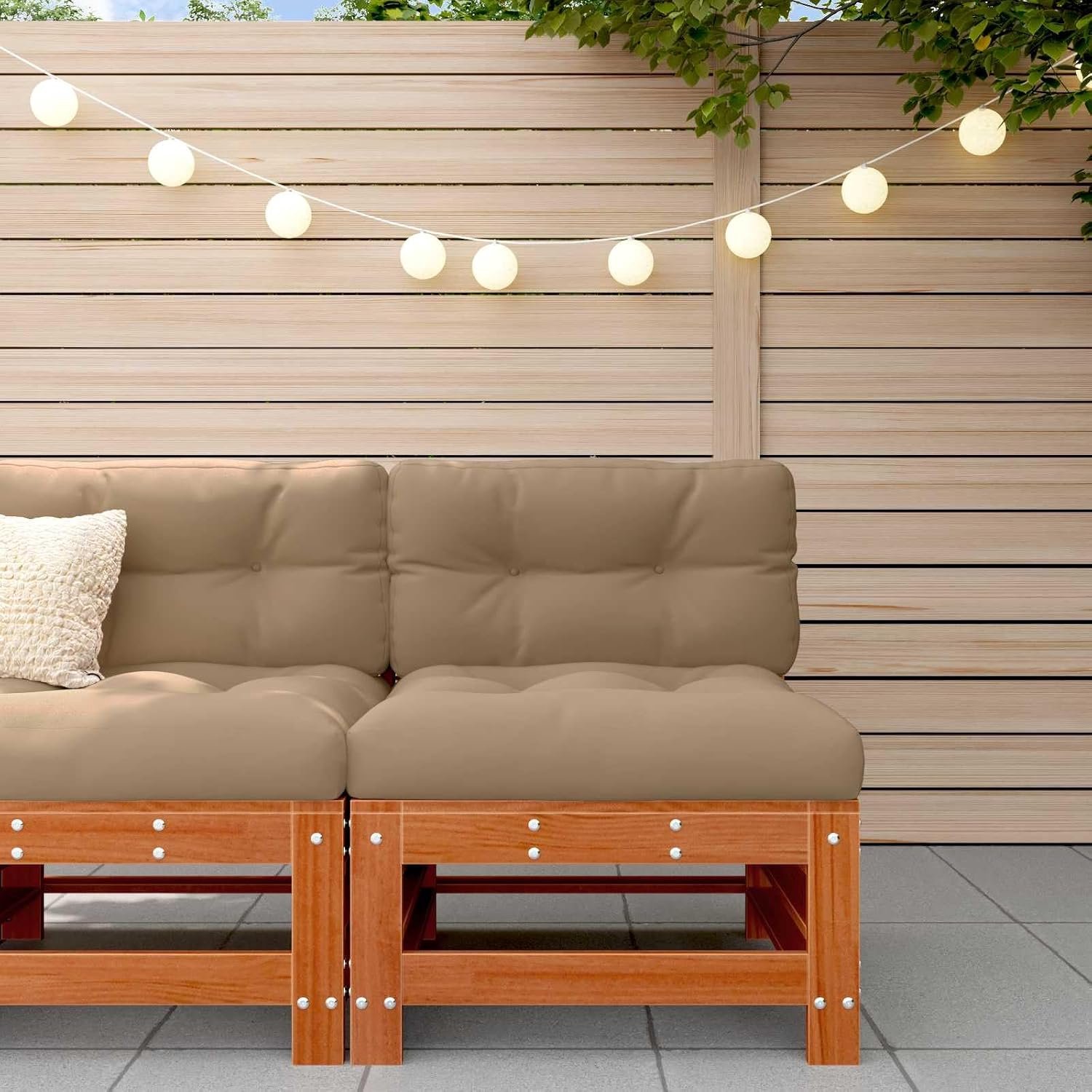 Tuin Midden Sofa Massief grenenhout Wax Bruin Den Modulaire Buitensofa 1-Persoons Zithoek voor Tuin of Terras Stevig Houten Frame 110kg Draagkracht