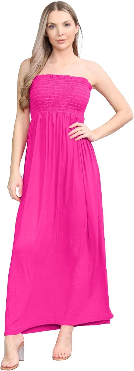 Nieuwe Womens Plain Bandeau Boobtube Strapless Sheering Zomer Maxi Lange Jurk Top