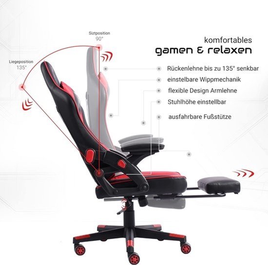 Ergonomische gamingstoel - Met voetensteun - Verstelbare armleuningen — afbeelding 3
