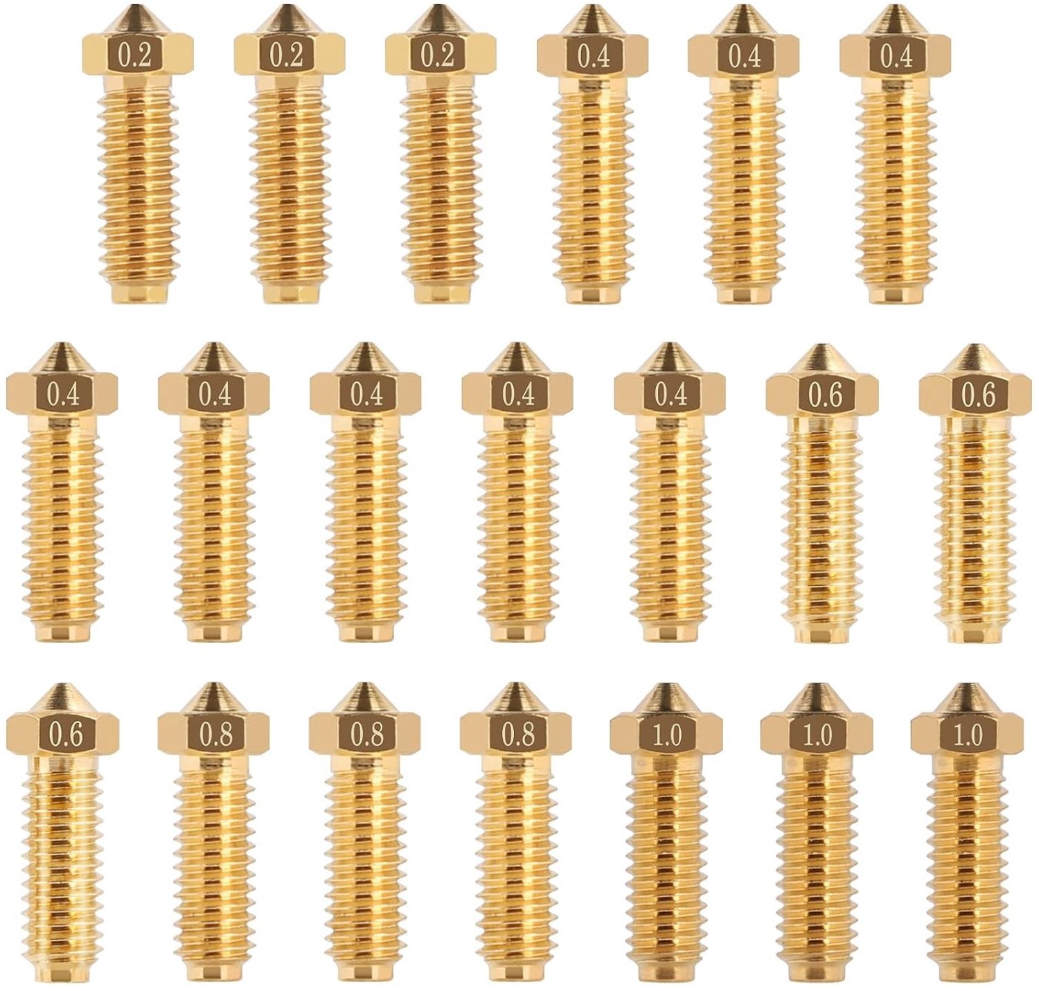 20-delige nozzle set voor 3D-printers, compatibel met Anycubic Kobra 2, Kobra 2 Pro en Kobra 2 Plus, inclusief diverse maten voor optimale printresultaten