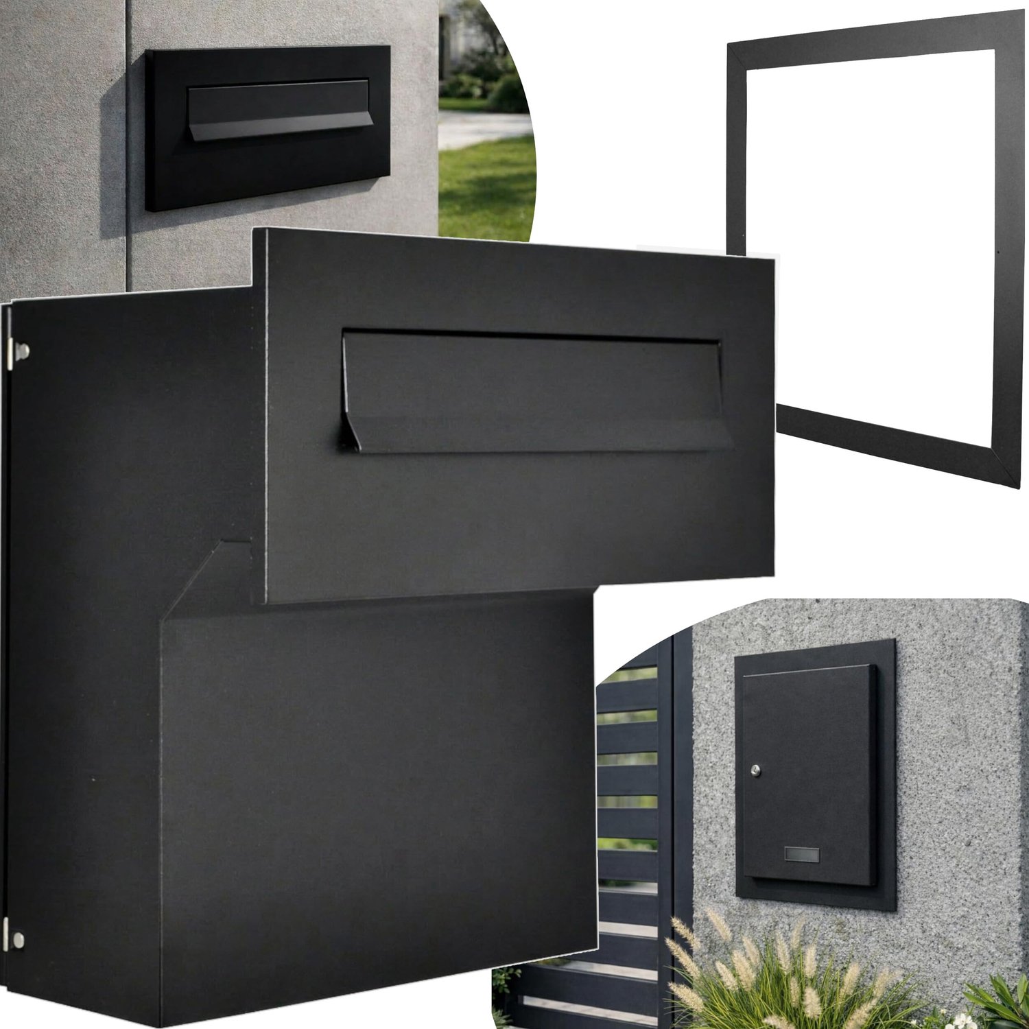 Muur doorvoer brievenbus zwart mat RAL 9017 met frame inbouwbrievenbus voor muur verzinkt staal gepoedercoat - ShopVlot