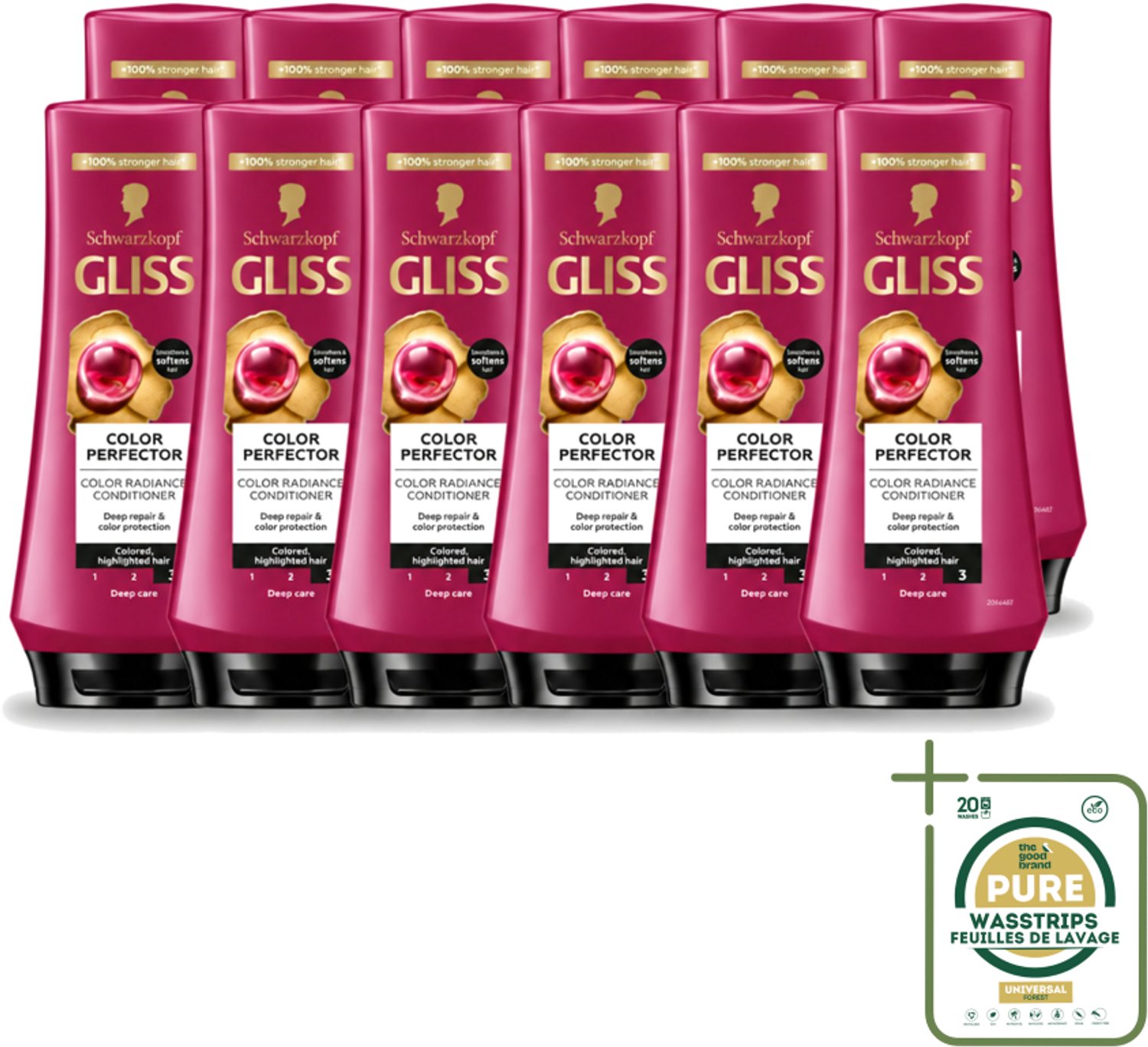12 x Gliss - Hair Repair - Conditioner voor Kleurbehoud en Glans - 200 ml - Wasstrips - Kleurbehoud Haar - Glans Haar - Haar Verzorging - Haar Reparatie - Geverfd Haar