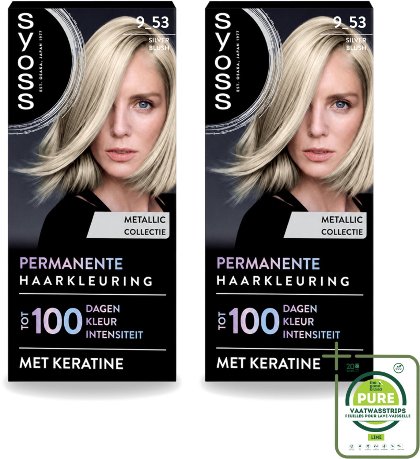 2 x SYOSS - Coloration 9-53 Silver Blush - Haarverf - Grijsdekking - Vermindert Haarbreuk - Grootverpakking - Vaatwasstrips - Haarkleur - Permanente Haarkleuring - Grijsdekking - Keratine - Haarverzorging
