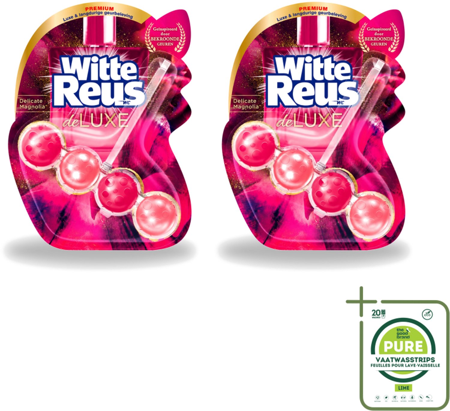 2 x Witte Reus - DeLuxe Toiletblok - Delicate Magnolia - 1 Toiletblok - Grootverpakking - Vaatwasstrips - Toiletgeur - Reinigingsblok - Magnoliageur - Toilet Reinigen - Kalkvoorkomend