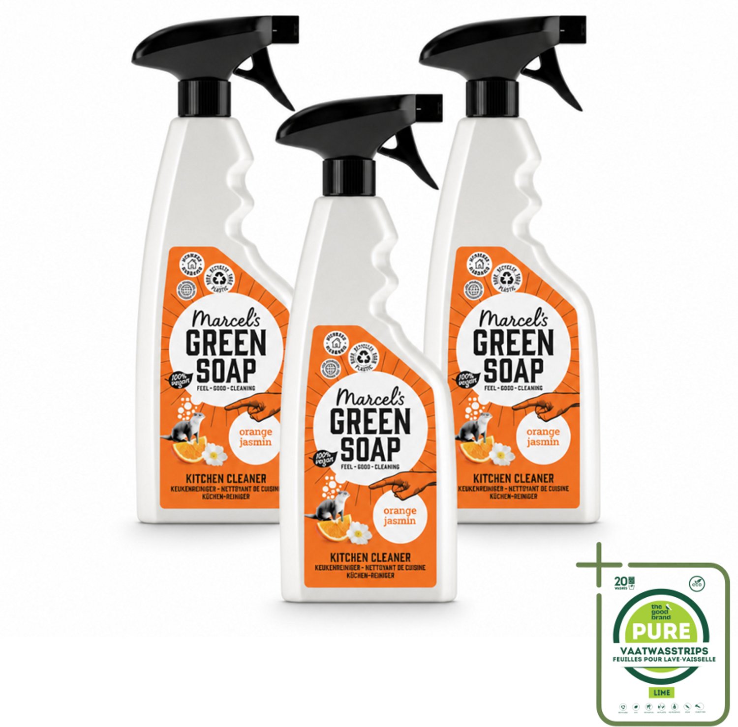 3 x Marcel's Green Soap - Keukenreiniger - Sinaasappel & Jasmijn - Tegen vet & vuil - 500 ml - Grootverpakking - Vaatwasstrips - Keukenreiniger - Vet Verwijderen - Natuurlijke Reiniger - Keuken Schoonmaken - Frisse Geur
