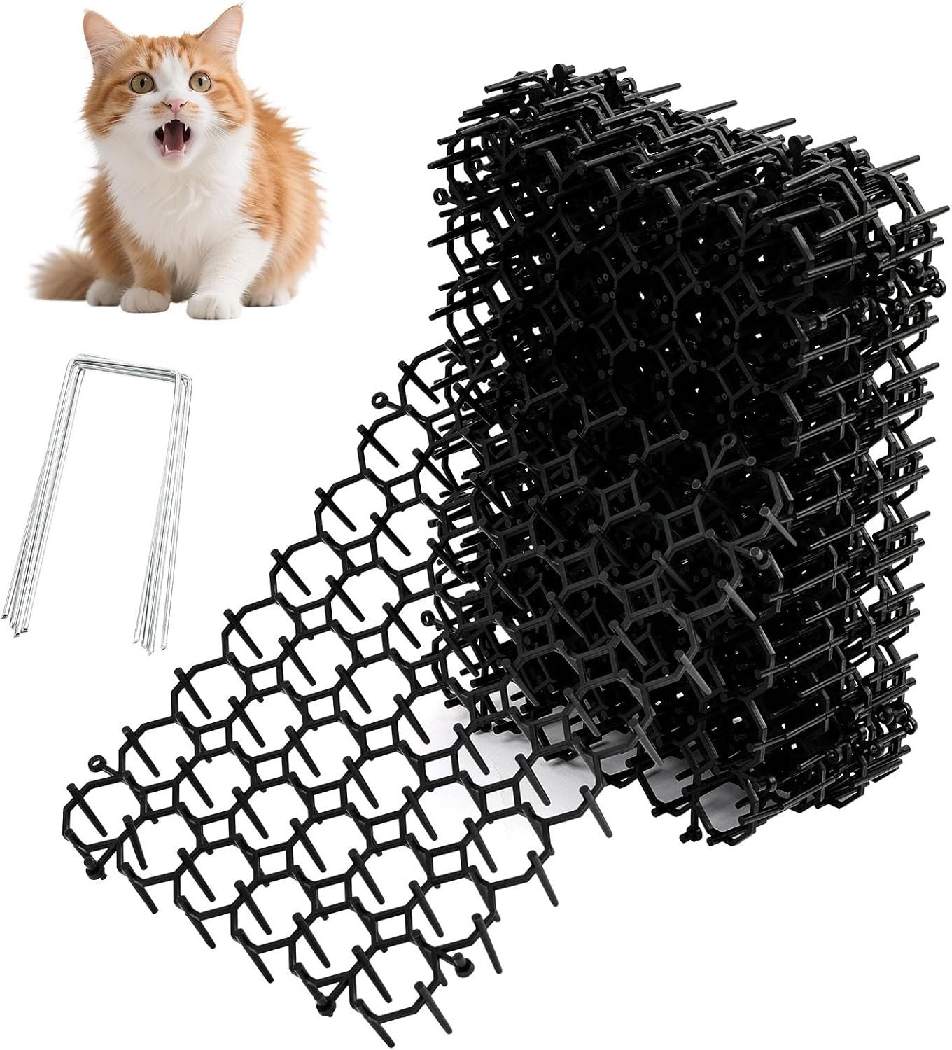 12 Stuks Anti-Kat Spikes 20x15cm Kattenafschrikmat met Stekels, Graven Stoppen en U-Vormige Pinnen, Dierenafschrikking Mat voor Huisdieren