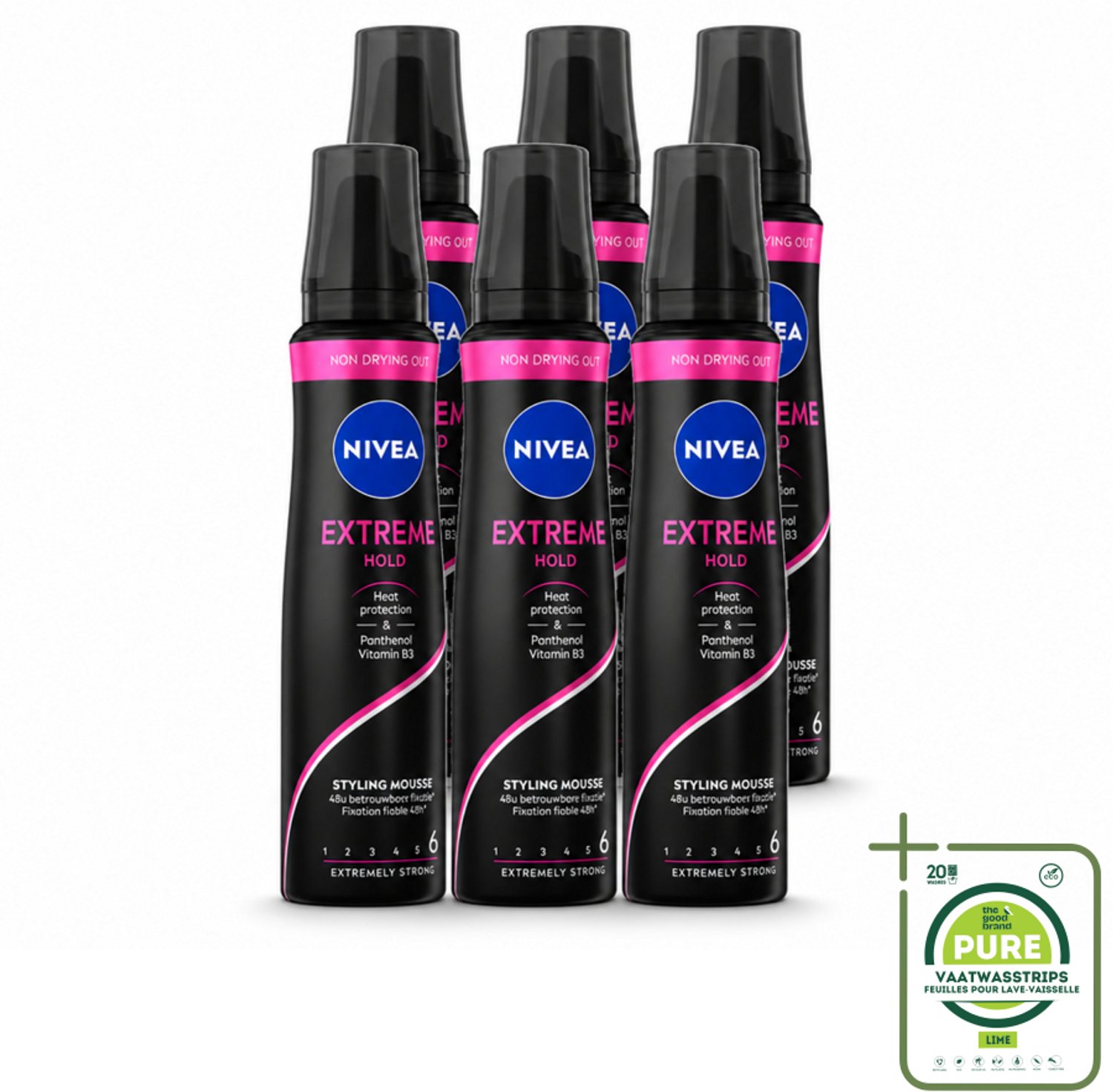 6 x NIVEA - Haarschuim - Extreme Stevigheid - 48 Uur Lang Bescherming - 150 ml - Grootverpakking - Haarmousse Extreme Hold - Haarmousse Met Panthenol - Haarmousse Met Vitamine B3 - Haarmousse Met Hittebescherming - Haarmousse Zonder Siliconen