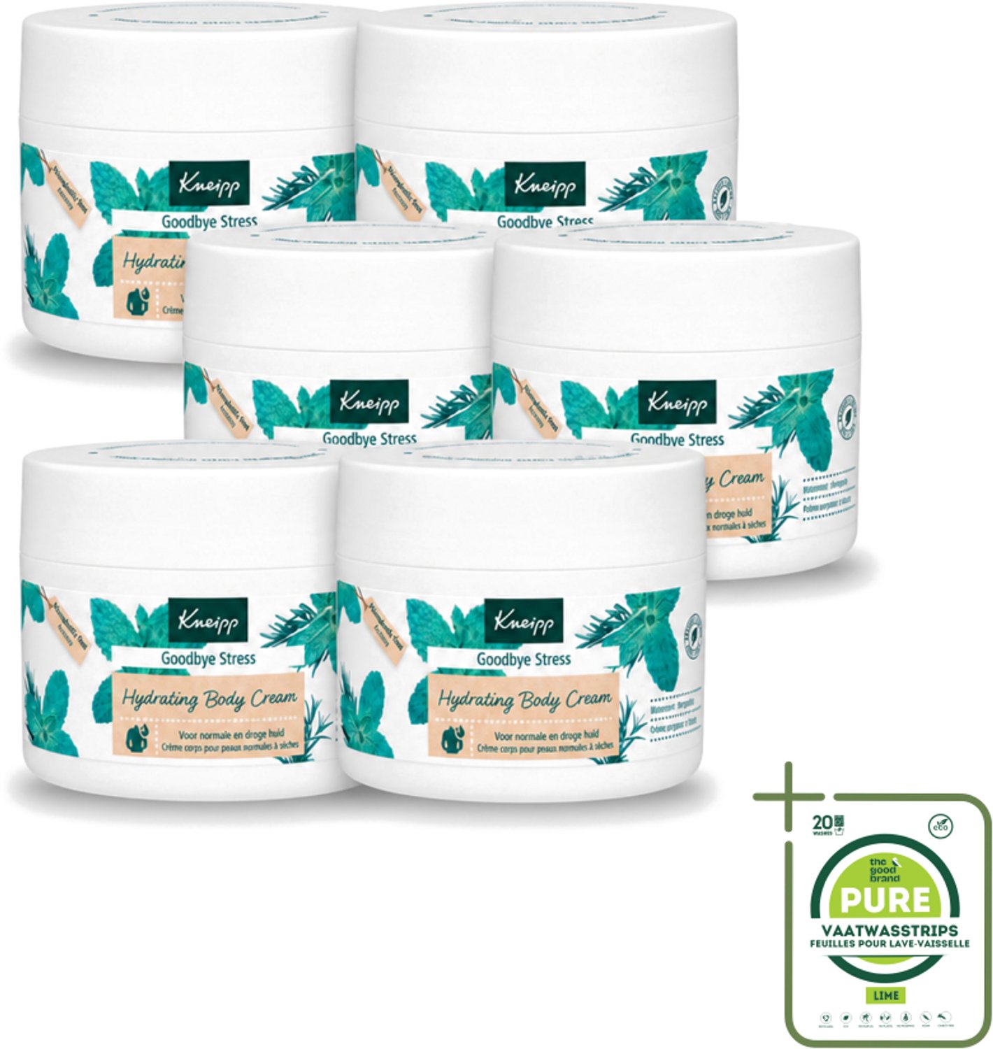 6 x Kneipp - Body crème - Goodbye Stress - Watermunt & Rozemarijn - 200 ml - Grootverpakking - Vaatwasstrips - Stressvermindering - Huidverzorging - Aromatherapie - Watermunt - Rozemarijn