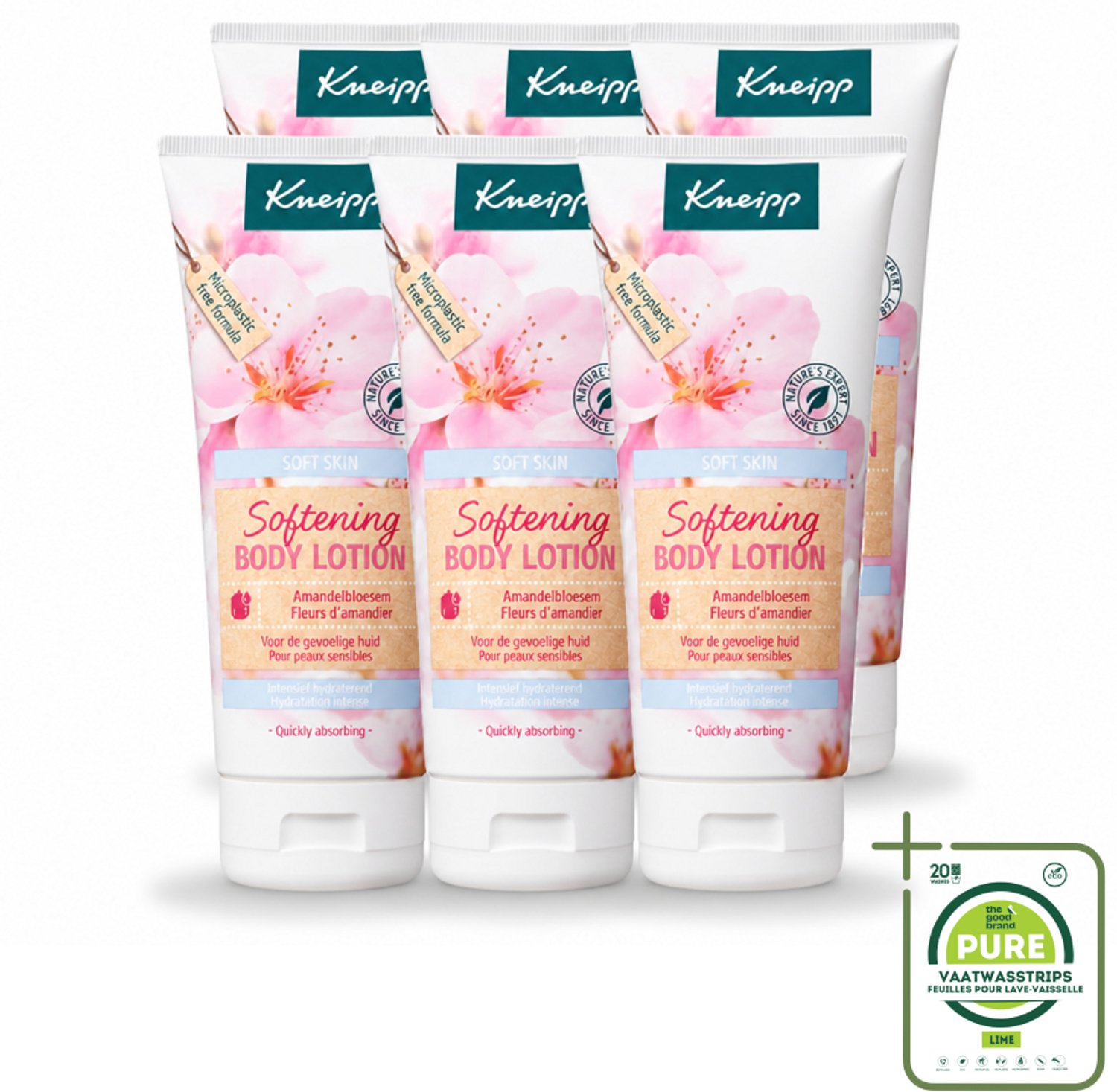 6 x Kneipp - Body lotion - Soft Skin - Amandelbloesem - 200 ml - Grootverpakking - Vaatwasstrips - Gevoelige Huid - Amandelolie - Hydraterende Lotion - Zachte Huid - Huidverzorging
