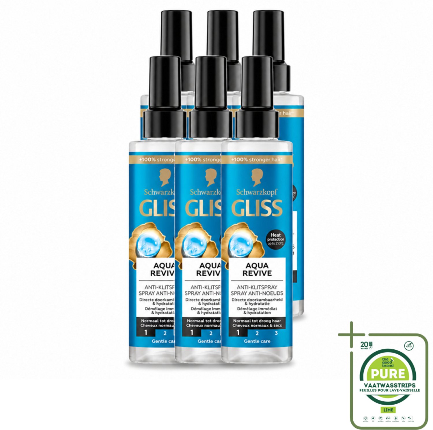 6 x Gliss - Anti-Klit Spray Aqua Revive - Voor Hydraterend en Makkelijk Doorkambaar Haar - 200 ml - Grootverpakking - Hydraterende Spray - Droog Haar - Klitvrij Haar - Doorkambaarheid - Aquaporine Complex