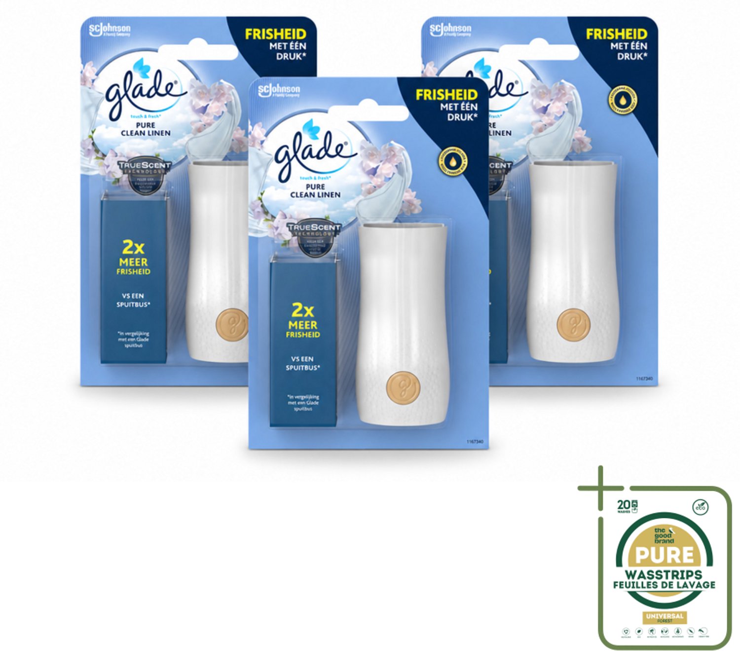 3 x Glade - Houder Touch & Fresh - Pure Clean Linen - 10 ml - Luchtverfrisser - Geurhouder - Frisse Geur - Geur In Badkamer - Geur In Toilet