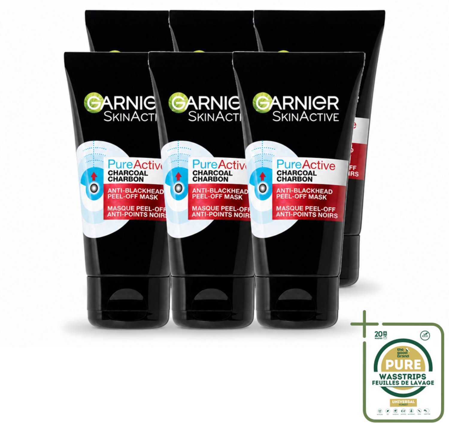 6 x Garnier - Pure Active - Peel-Off Masker - Charcoal - 50 ml - Wasstrips - Huid Reinigen - Mee-eters Verwijderen - Poriën Verfijnen - Houtskool Masker - Salicylzuur Masker