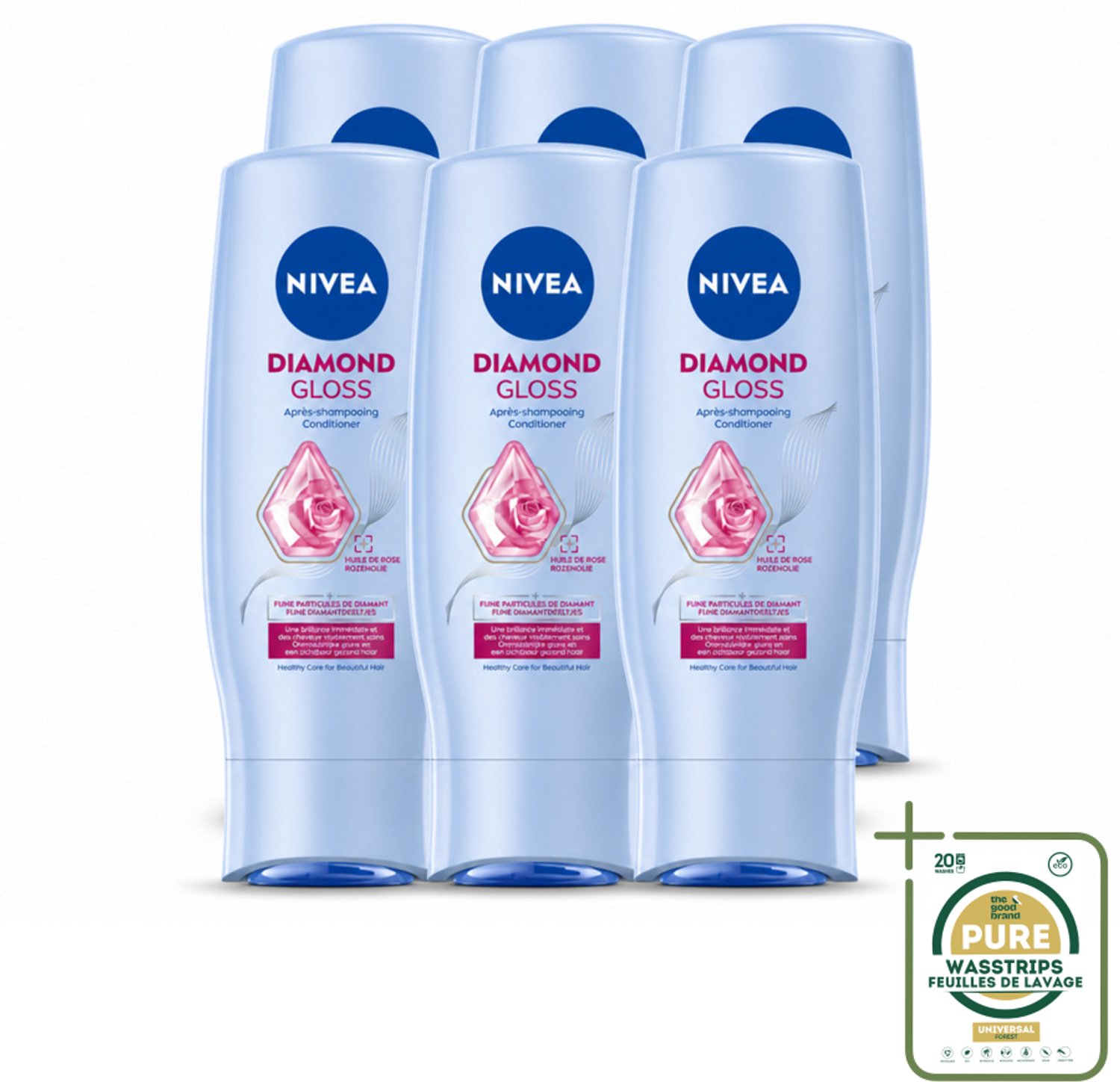 6 x NIVEA - Diamantglans Conditioner - Crèmespoeling - Voor Glans - 200 ml - Wasstrips - Diamantglans Haar - Haar Verzorging - Haar Crèmespoeling - Glans Haar - Zachte Haar