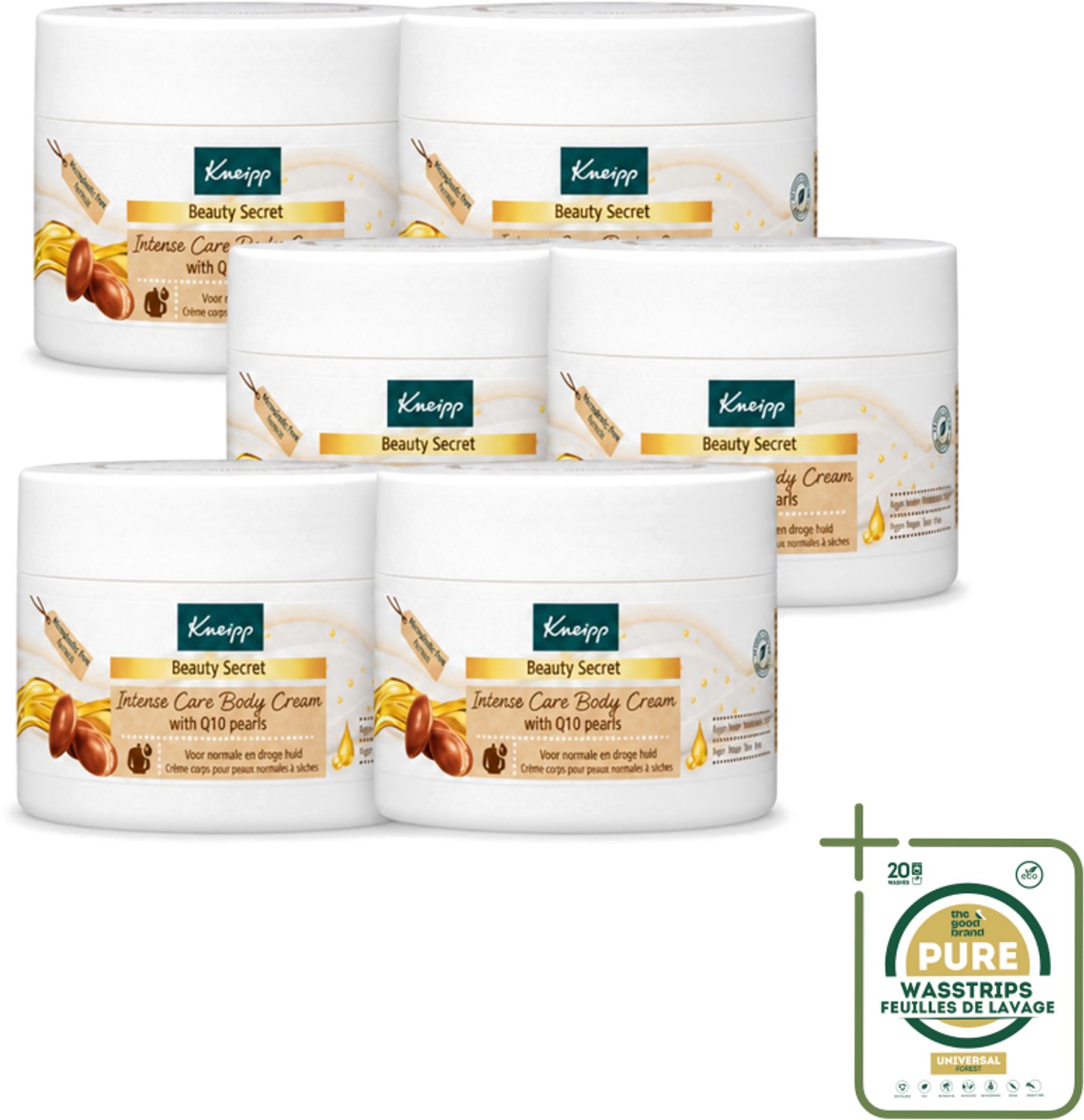 6 x Kneipp - Body crème - Beauty Secret - Met Q10 parels - 200 ml - Wasstrips - Huidverzorging - Bodycrème - Q10 Parels - Shea Butter - Natuurlijke Oliën