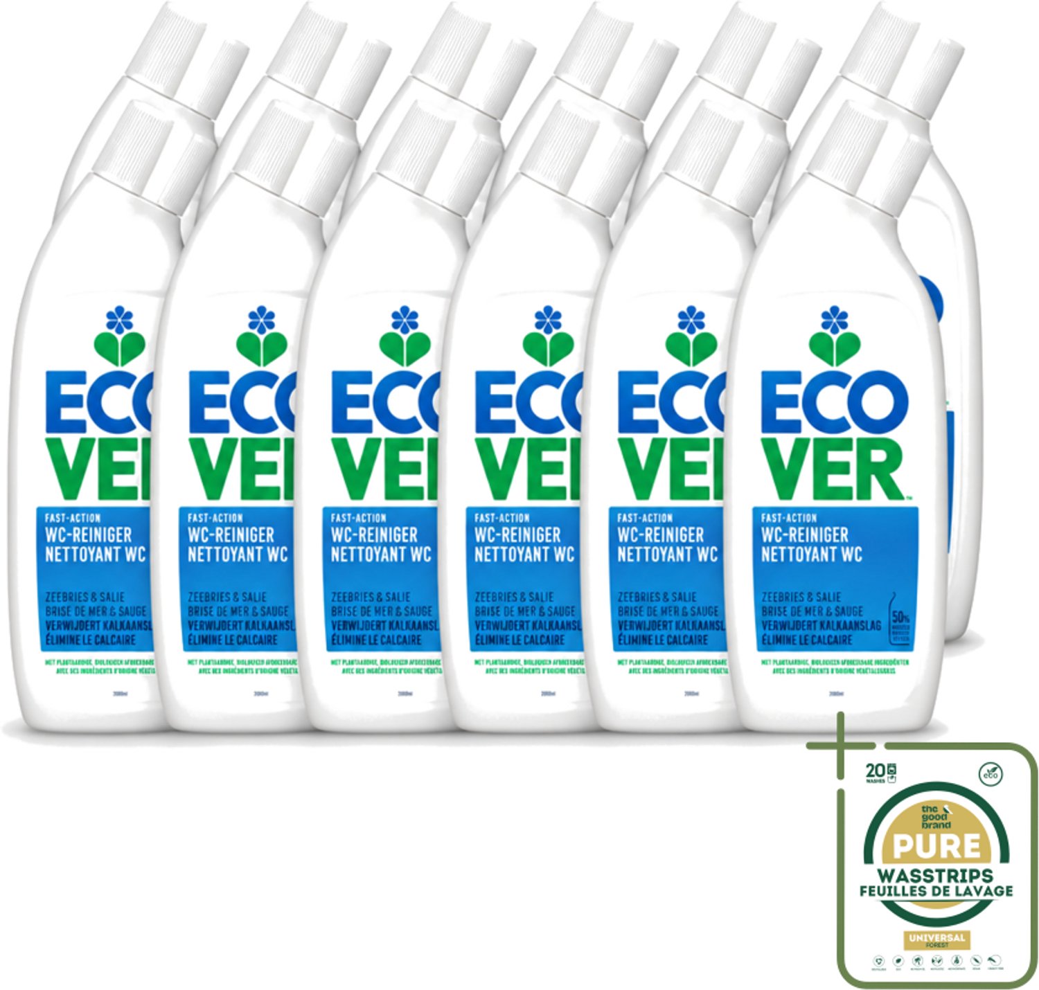 12 x Ecover - Toiletreiniger - Zeebries & Salie - 750 ml - Wasstrips - Toiletreiniger - Zeebries En Salie - Ontkalken - Reinigen - Natuurlijke Geur