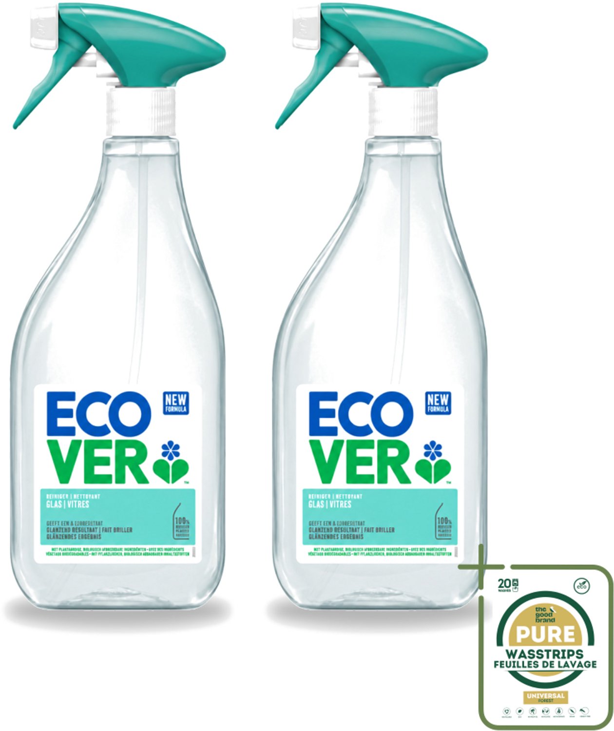 2 x Ecover - Glasreiniger Spray - 500 ml - Wasstrips - Glas Reinigen - Ruiten Reinigen - Spiegels Reinigen - Streepvrije Glans - Milieuvriendelijke Reiniger