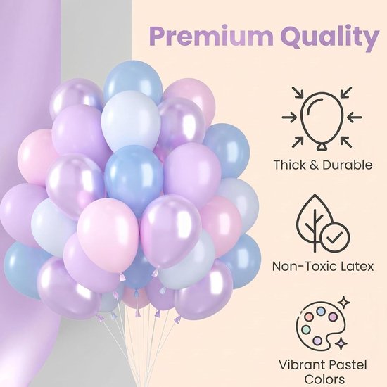 60 stuks ballonnen, roze, blauw, paars, 30 cm, latex ballonnen, metallic ballonnen, pastelkleuren, set voor prinsessen, verjaardag, bruiloft, bruidsfeest, feest, decoratie — afbeelding 2