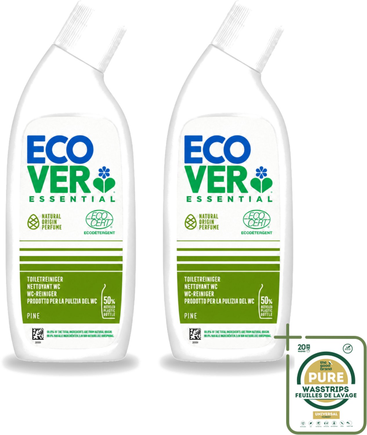 2 x Ecover - Toiletreiniger Essential - Dennenfris - 750 ml - Wasstrips - Toiletreiniger - Ontkalken - Reinigen - Dennenfris - Natuurlijke Reiniger