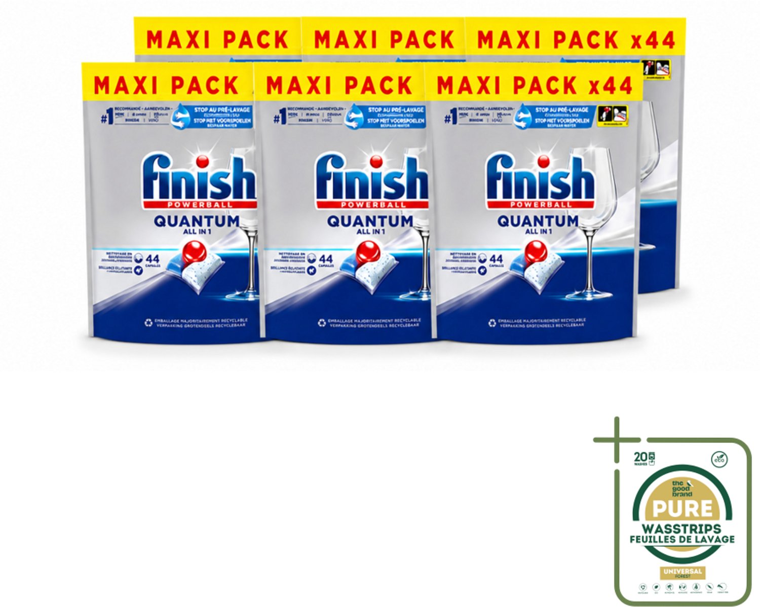 6 x Finish - Vaatwasmiddel - Quantum All in One Regular - Alles-in-1 Kracht - 44 capsules - Wasstrips - Vaatwasmiddel - Reinigingscapsule - Quantum - Alles-in-1 - Glans