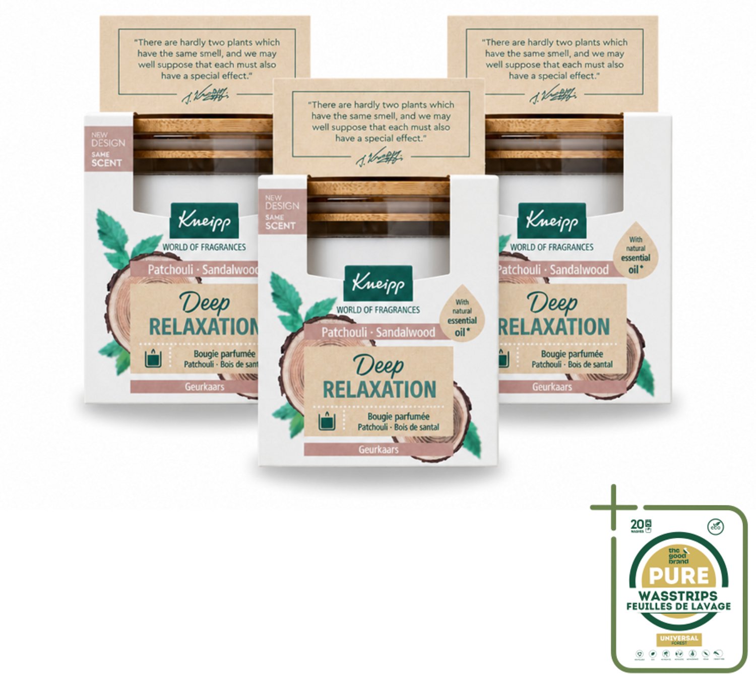 3 x Kneipp - Geurkaars - Deep Relaxation - Sandelhout & Patchouli - 20 branduren - Wasstrips - Geurkaars - Ontspanning - Kneipp - Sandelhout - Patchouli