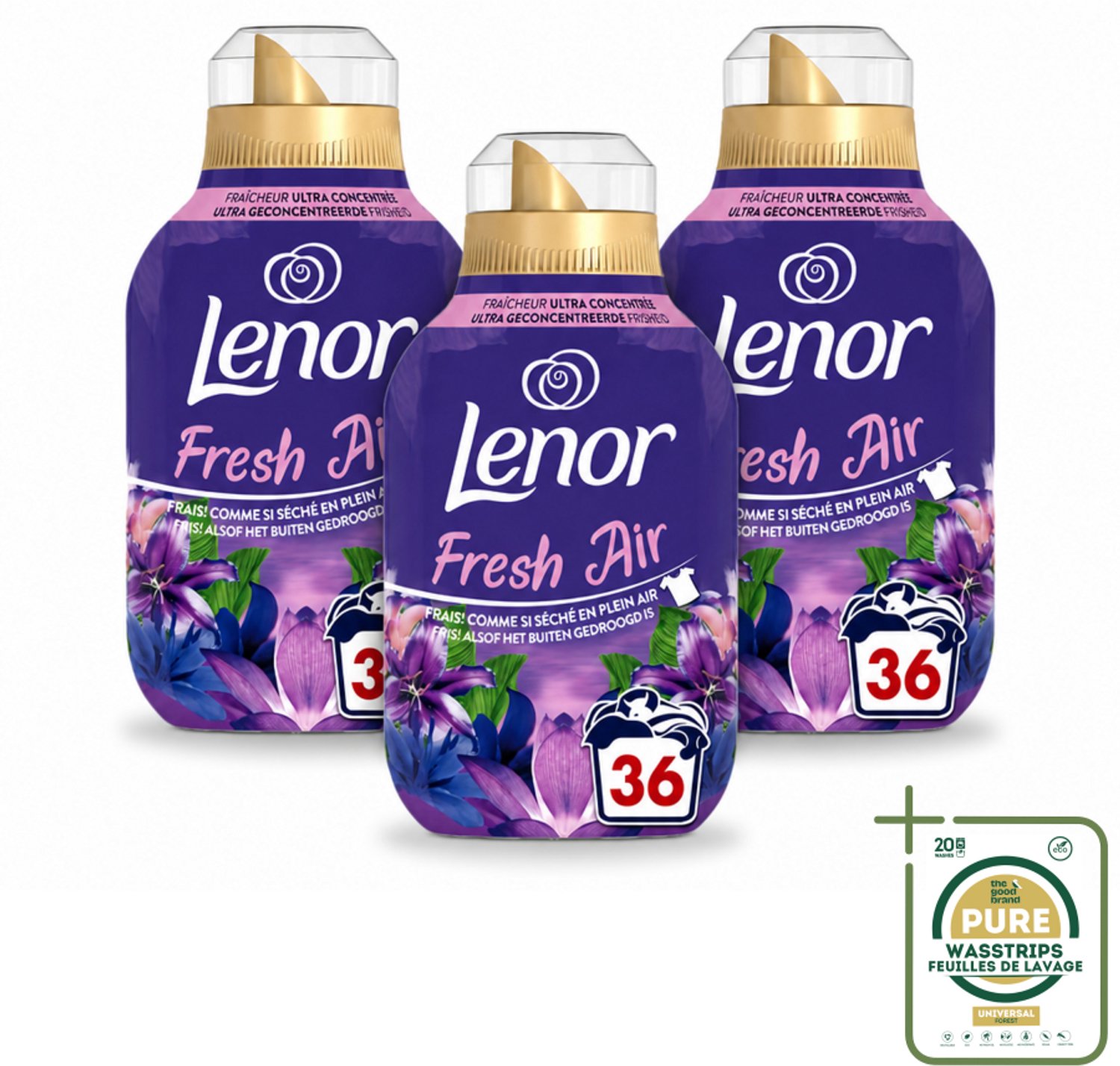 3 x Lenor - Wasverzachter - Fresh Air Maneschijn - Ultra Geconcentreerd - 36 Wasbeurten - Wasstrips - Wasverzachter - Wasverzachter Maneschijn - Frisheid Van Buiten - Wasverzachter Fris - Wasverzachter Warm