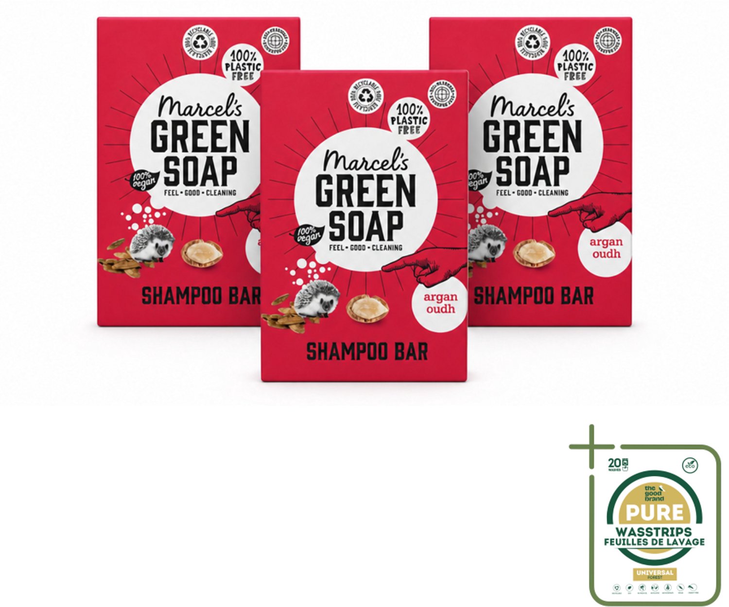 3 x Marcel's Green Soap - Shampoobar - Argan & Oudh - Versterkt & verzorgt - 90 gr - Wasstrips - Shampoobar - Argan En Oudh - Natuurlijke Shampoo - Sulfaatvrije Shampoo - Vegan Shampoo