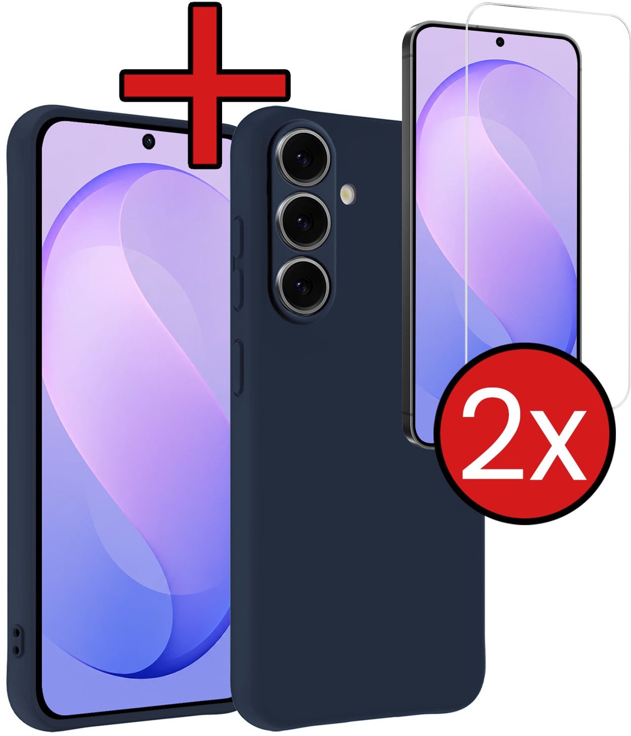 Hoesje - Met 2x Screenprotector - Geschikt voor Samsung Galaxy S26 FE - Sterk & Shockproof - Telefoon Hoes - Back Cover - Siliconen Case - Telefoonhoes - Donkerblauw